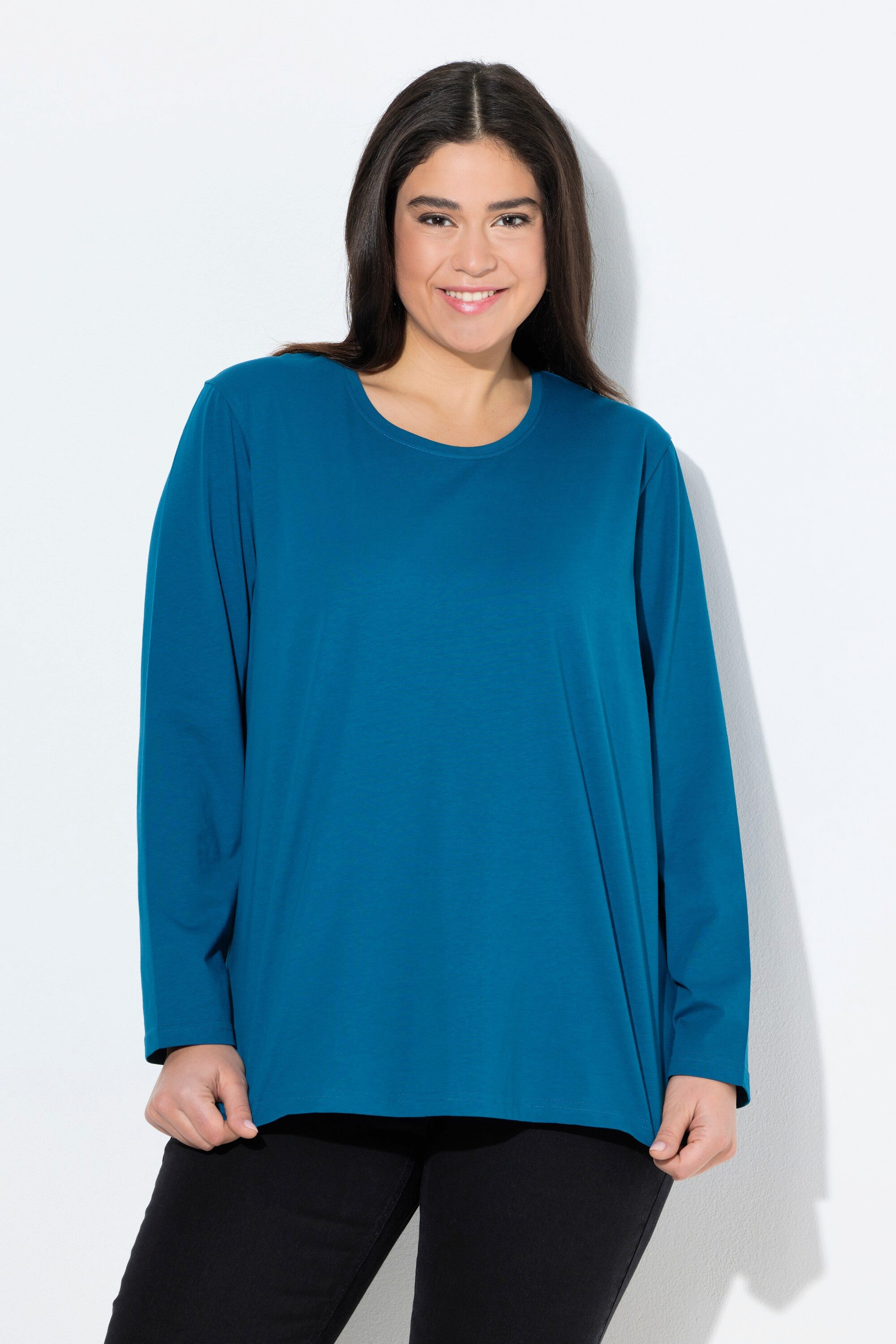 Ulla Popken T-Shirt Shirt Relaxed Rundhalsausschnitt Langarm günstig online kaufen