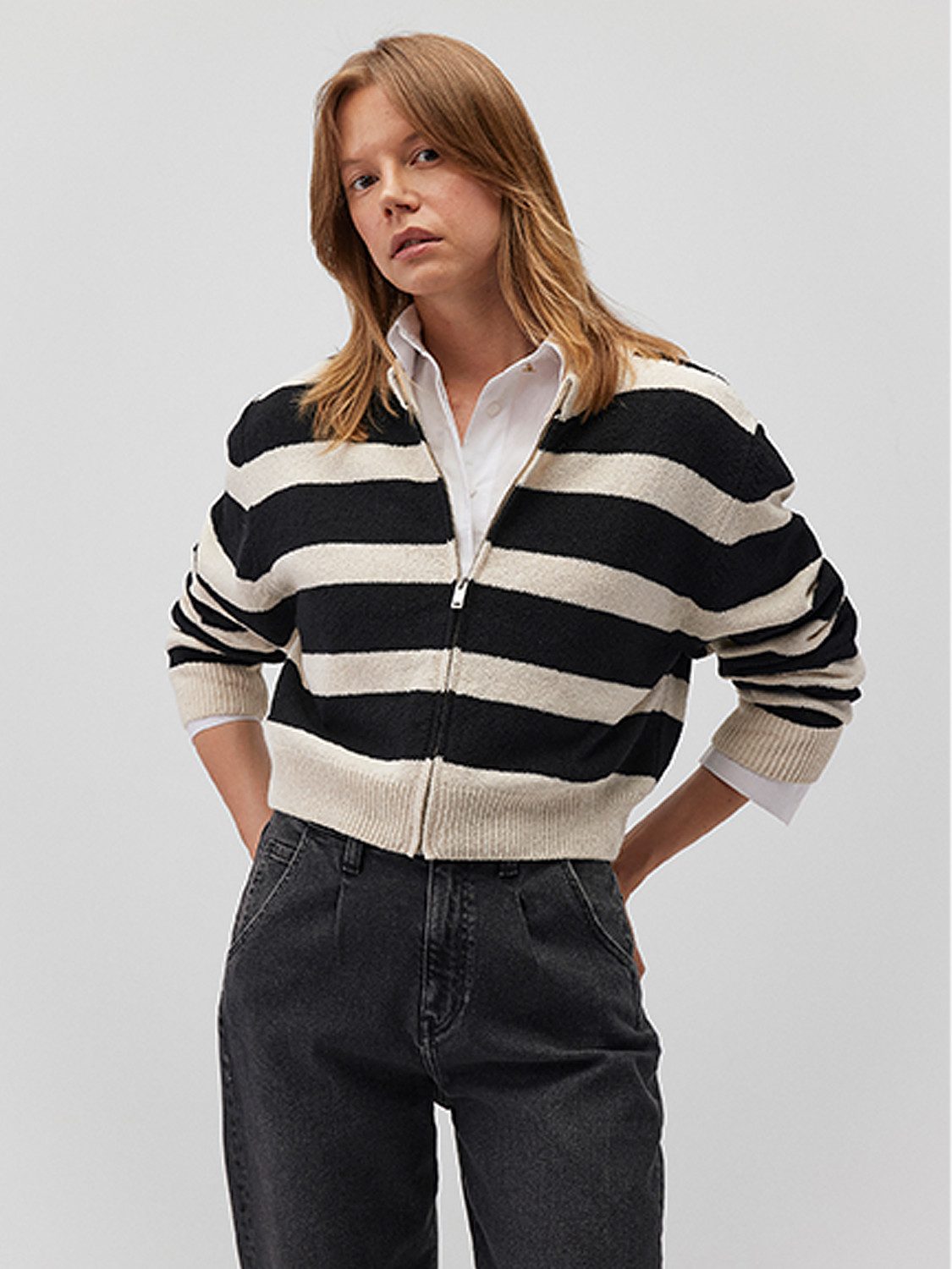 Mavi Cardigan Strickjacke Regular Fit Reißverschluss Cardigan FULL ZIP CARDIGAN; black stripe