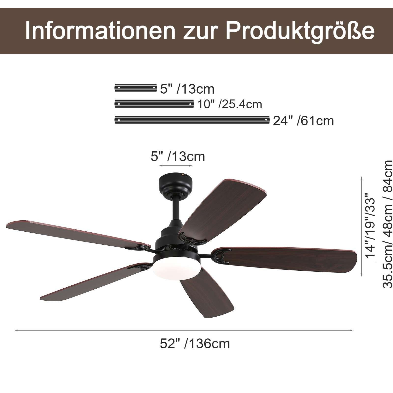 Sofucor Deckenventilator mit LED-Beleuchtung und Fernbedienung, DC, 132cm, günstig online kaufen