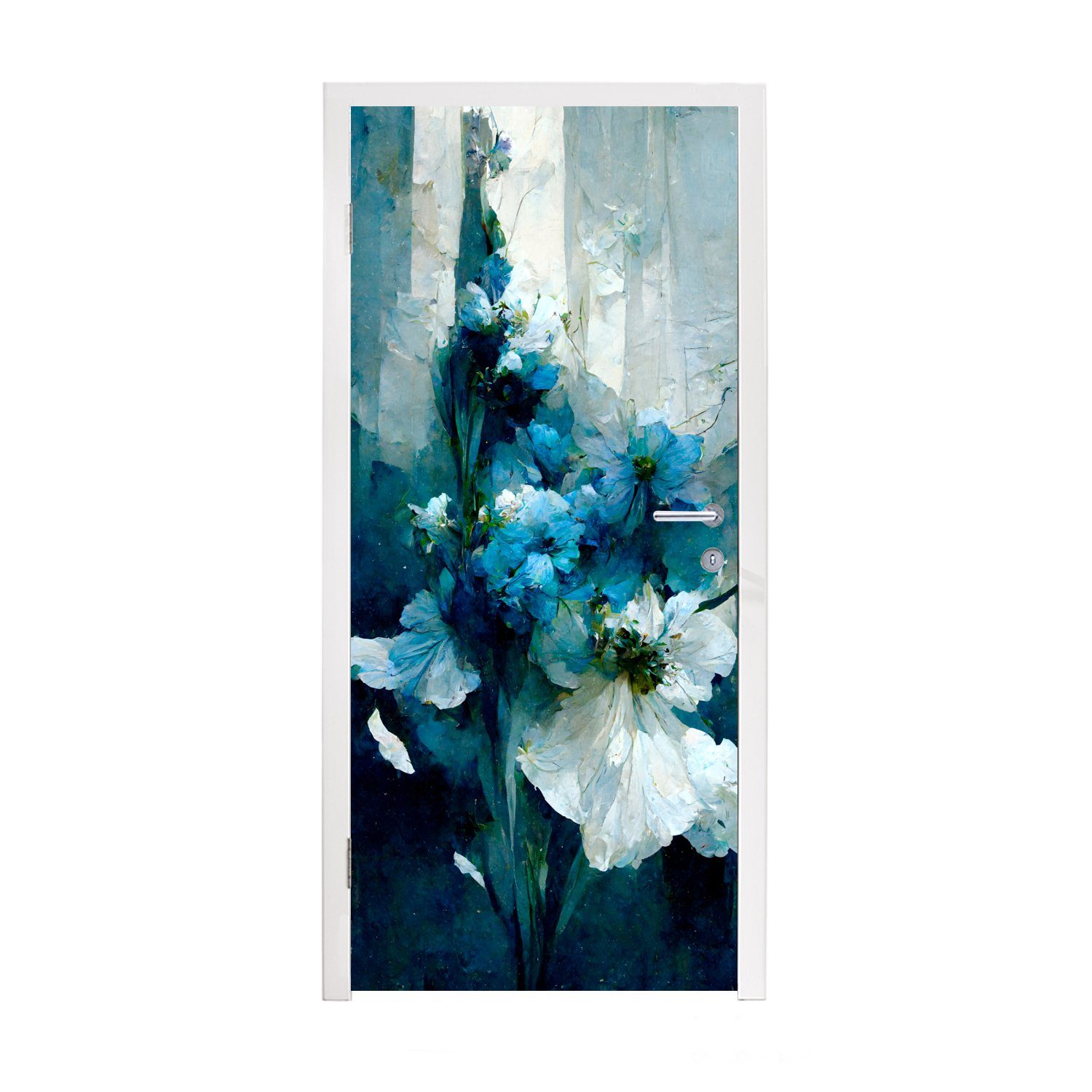 MuchoWow Türtapete Blumen - Blumenstrauß - Farbe - Blau, Matt, bedruckt, (1 St), Fototapete für Tür, Türaufkleber, 75x205 cm