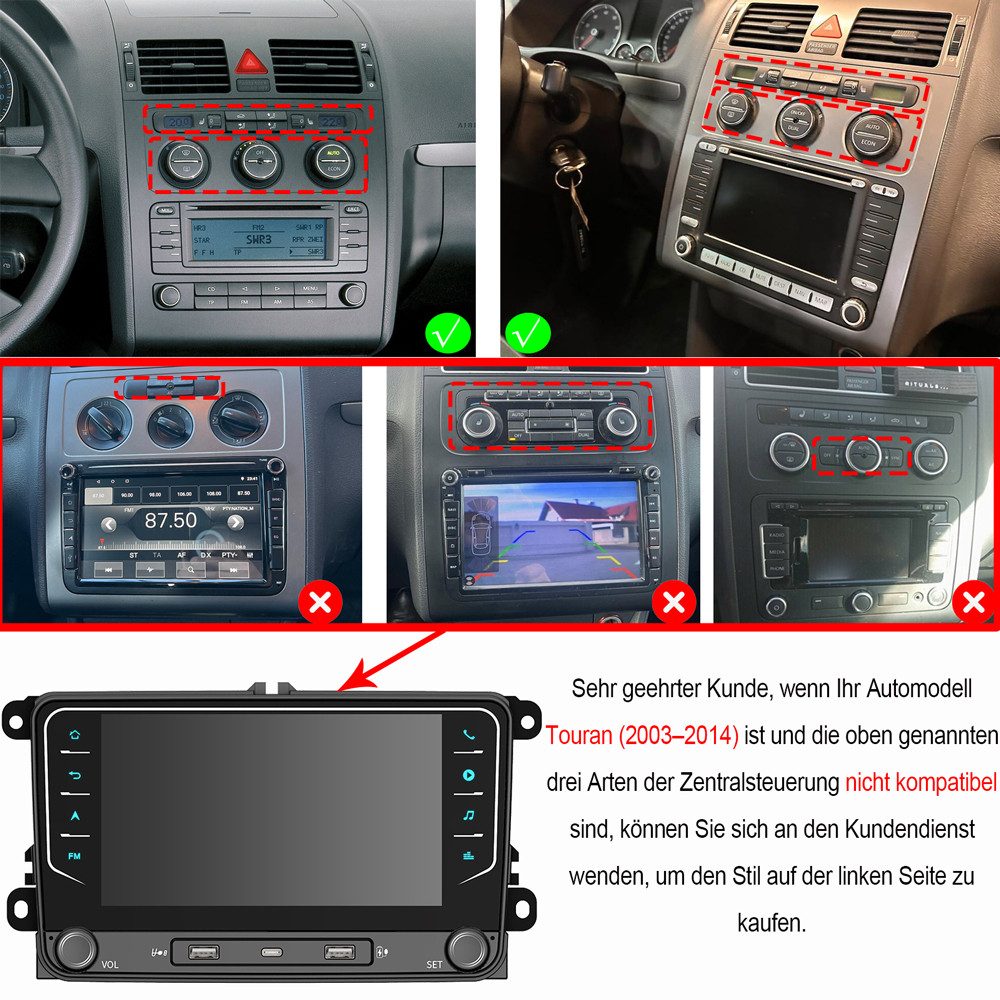 ESSGOO Für VW Touran 1T1 1T2 1T3 2003-2010 CarPlay Android 15 Navi WIFI Autoradio (RDS, Digitalradio (DAB), FM, AM, Apple Carplay Android Auto GPS Navi WIFI BT EQ)