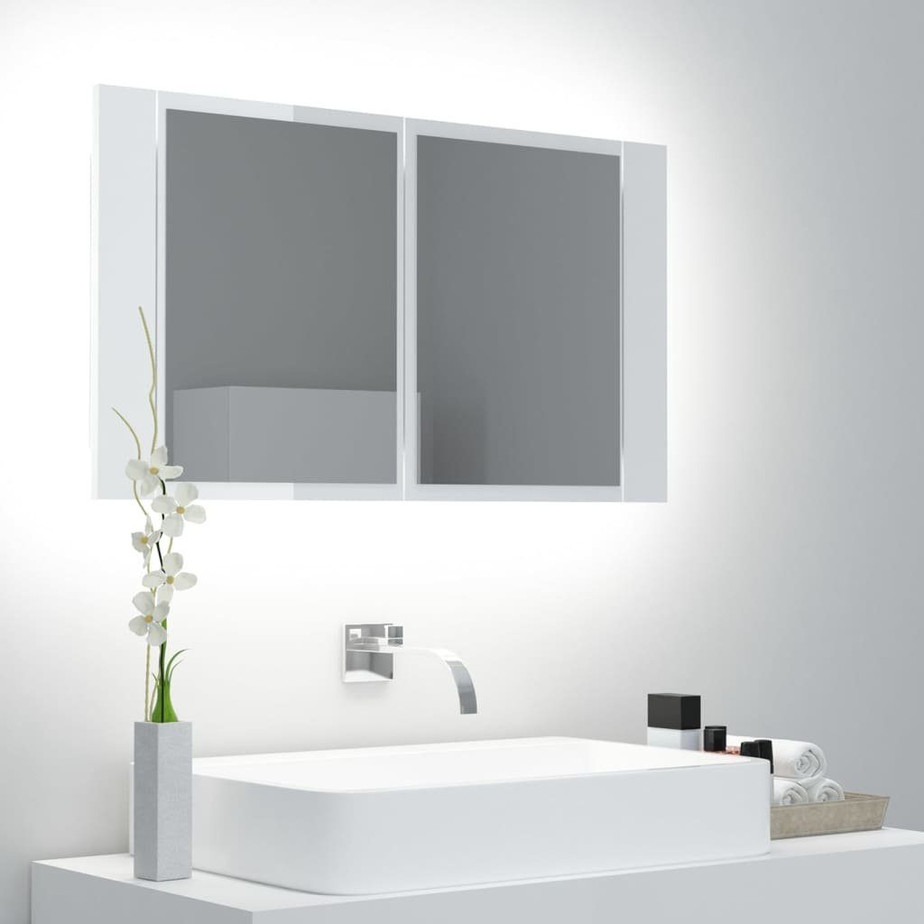 vidaXL Badezimmerspiegelschrank LED-Bad-Spiegelschrank Hochglanz-Weiß 80x12x45 cm Acryl (1-St)
