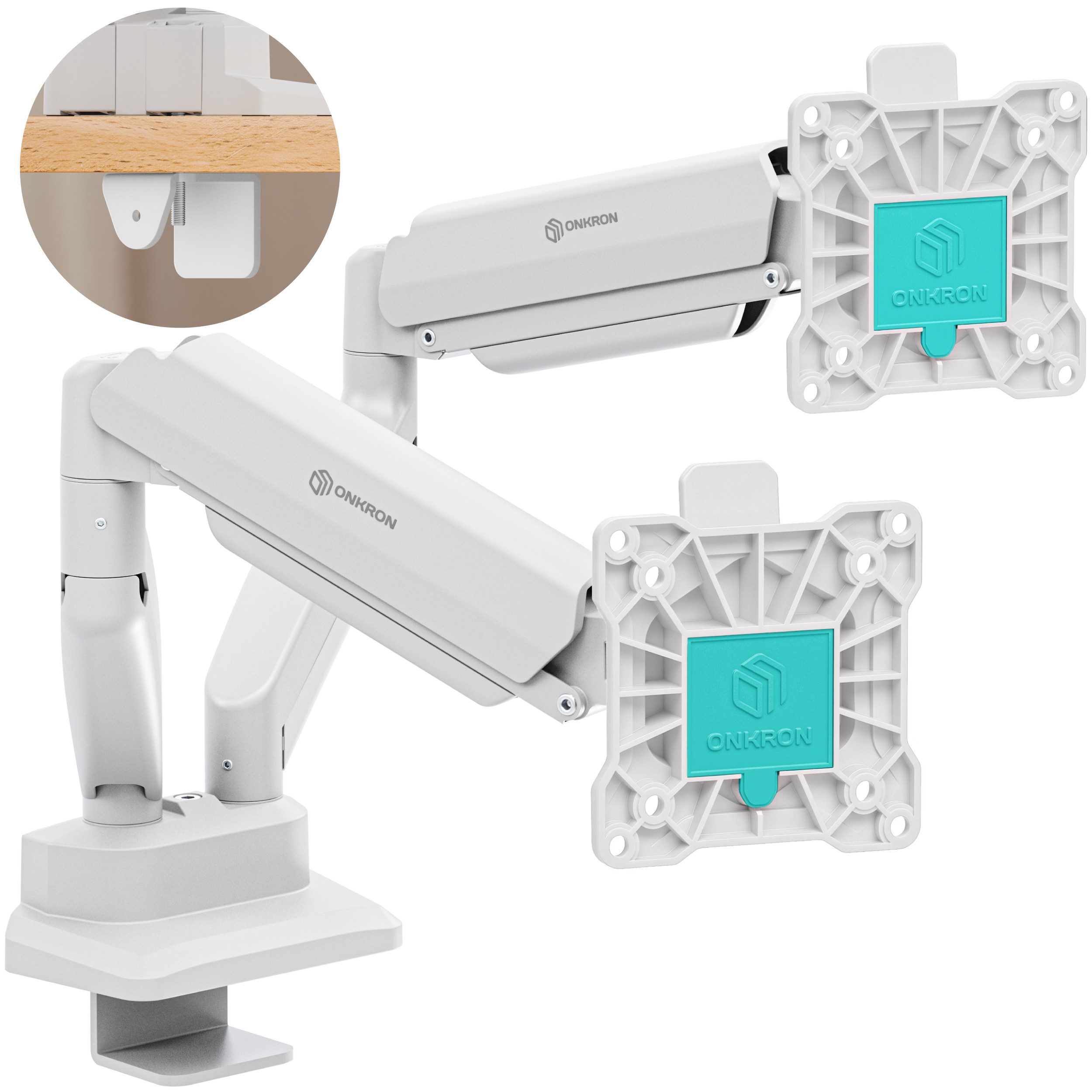 ONKRON Monitor-Halterung 13-32 Zoll, bis 10 kg pro Arm, VESA 75x75-100x100, G160-W, (bis 32 Zoll, neigbar, schwenkbar, drehbar, Gasdruckfeder, Kabelmanagement)
