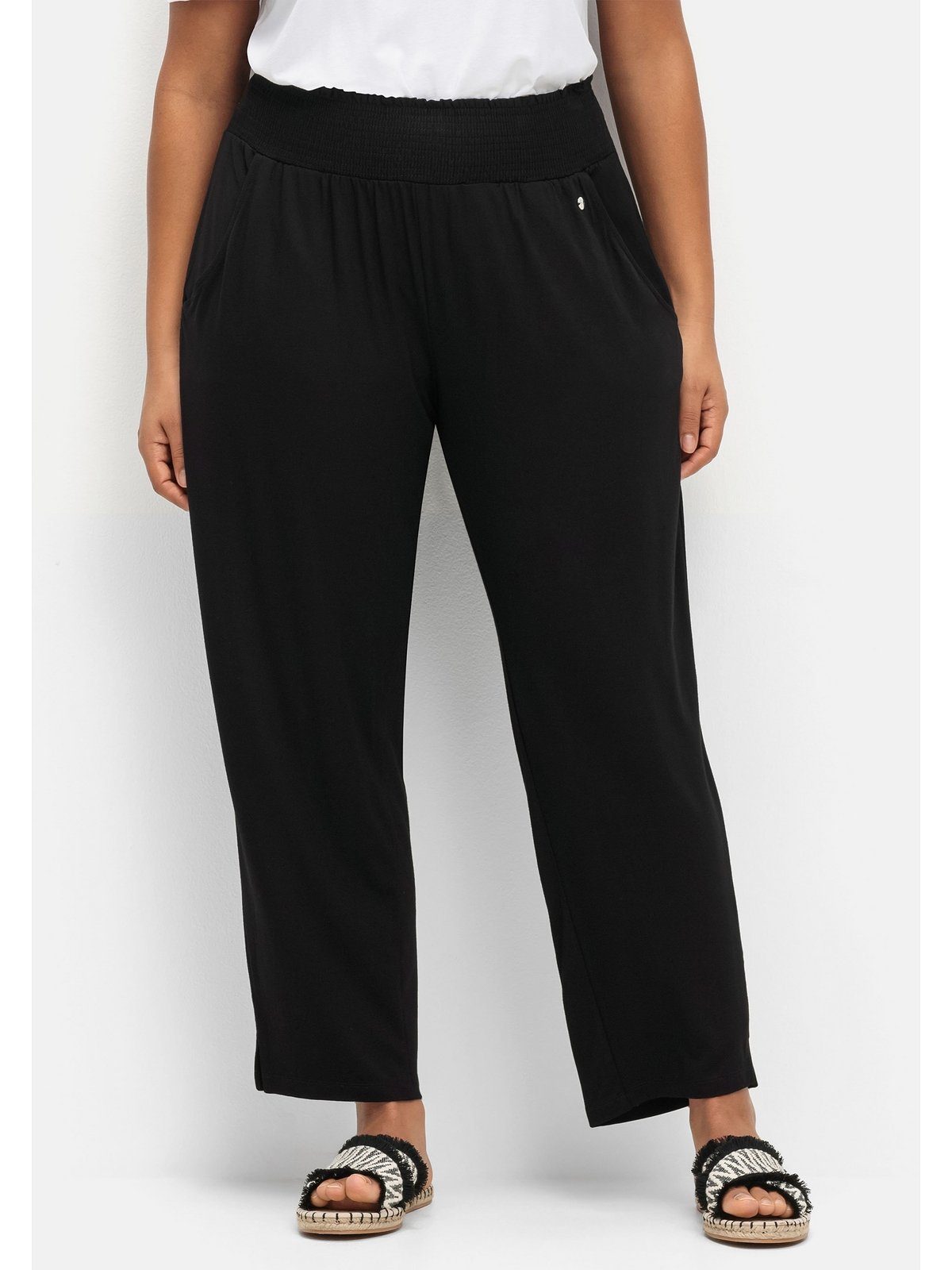 Sheego Schlupfhose Große Größen mit breitem Smokbund und Blumendruck