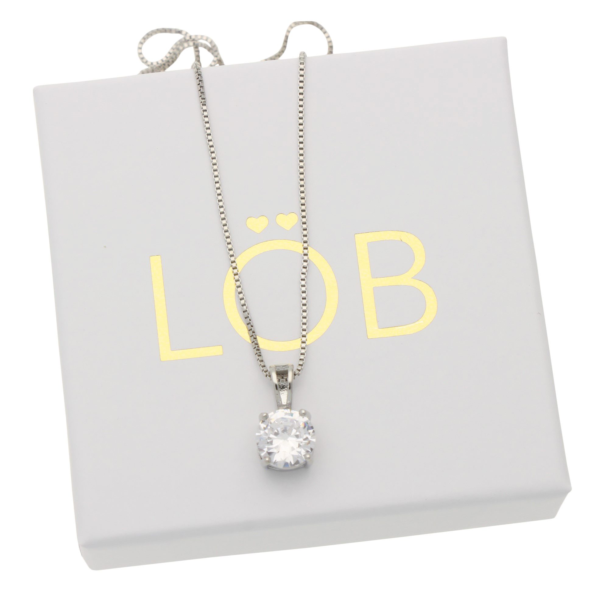 LÖB Kette mit Anhänger 750er Weißgold vergoldet Halskette Zirkonia Stein Anhänger Silber Weiß (Geschenke für Frauen Damen Beste Freundin Mutter Mama Ehefrau Oma sie zum Geburtstag Schmuck Sommer), Kette Glitzer Strass Steinanhänger Diamant Form Brautschmuck Schmuck