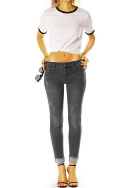 be styled Destroyed-Jeans Medium Waist Slim Fit Röhrenjeans Skinny Stretch Hose - Damen - j21L-2 mit Stretch-Anteil, ausgefranster Saum, 5-Pocket-Style