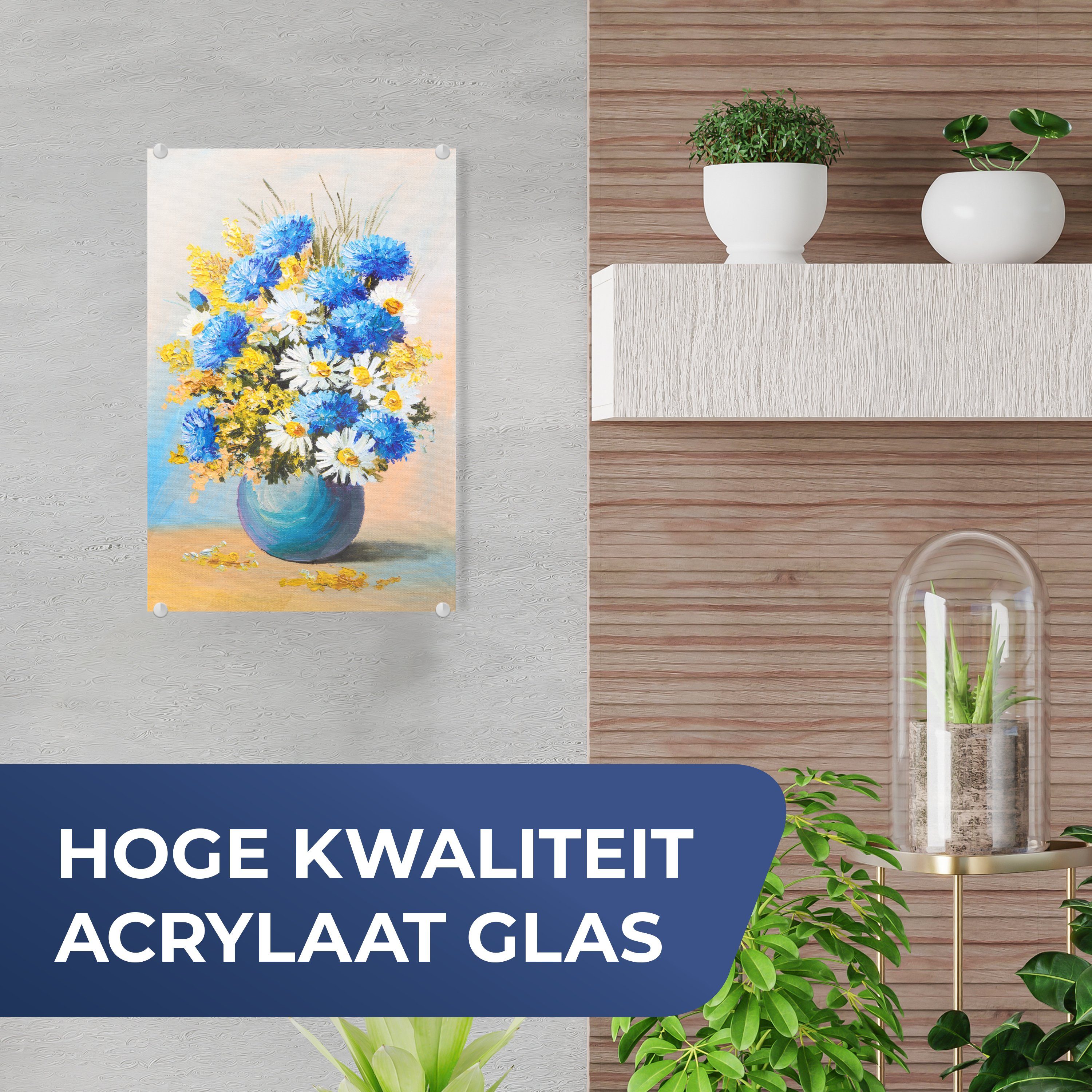 Ölfarben, auf Glasbilder MuchoWow Foto - Wandbild Glas auf - St), Wanddekoration - - Sommerblumen Bilder Acrylglasbild (1 Glas