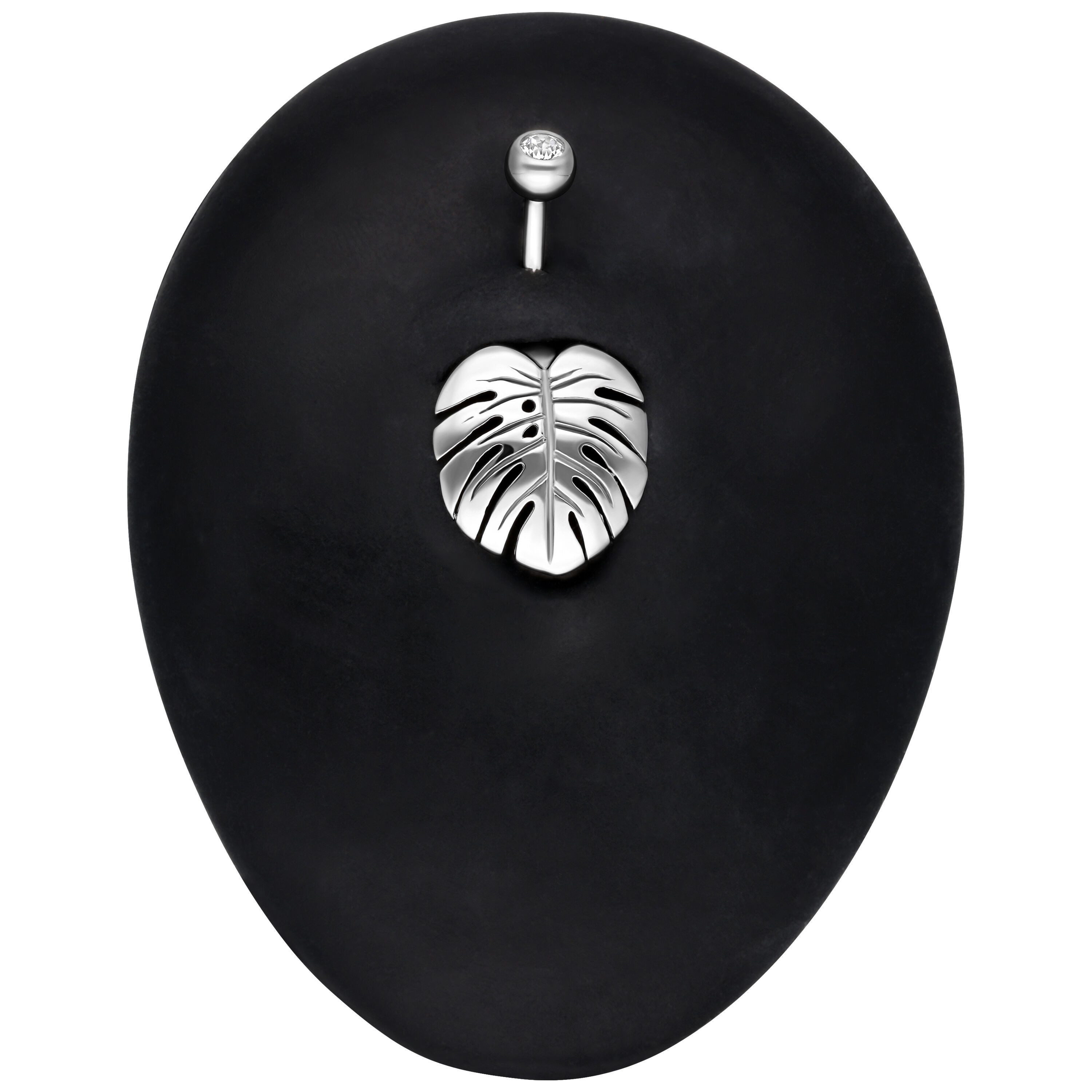 Wildcat Bauchnabelpiercing Monstera Leaf Jewelled Bananabell für Bauchnabel, 1 Stück, Chirurgenstahl 316L - wasserfest, hautverträglich, Silber-Kristallklar