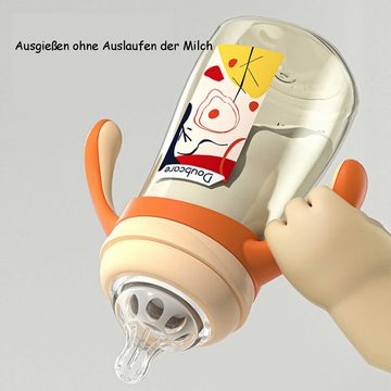 Baby Ja Babyflasche Anti-Kolik-Babyflasche, Weithals, Silikonnippel, BPA-frei, mit Henkel, Fassungsvermögen 240 ml, Entenschnabelnippel, Strohflaschen