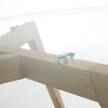 Natur24 Beistelltisch Couchtisch Kirb Glas und Struktur massiver Eiche Ø90cm Tisch