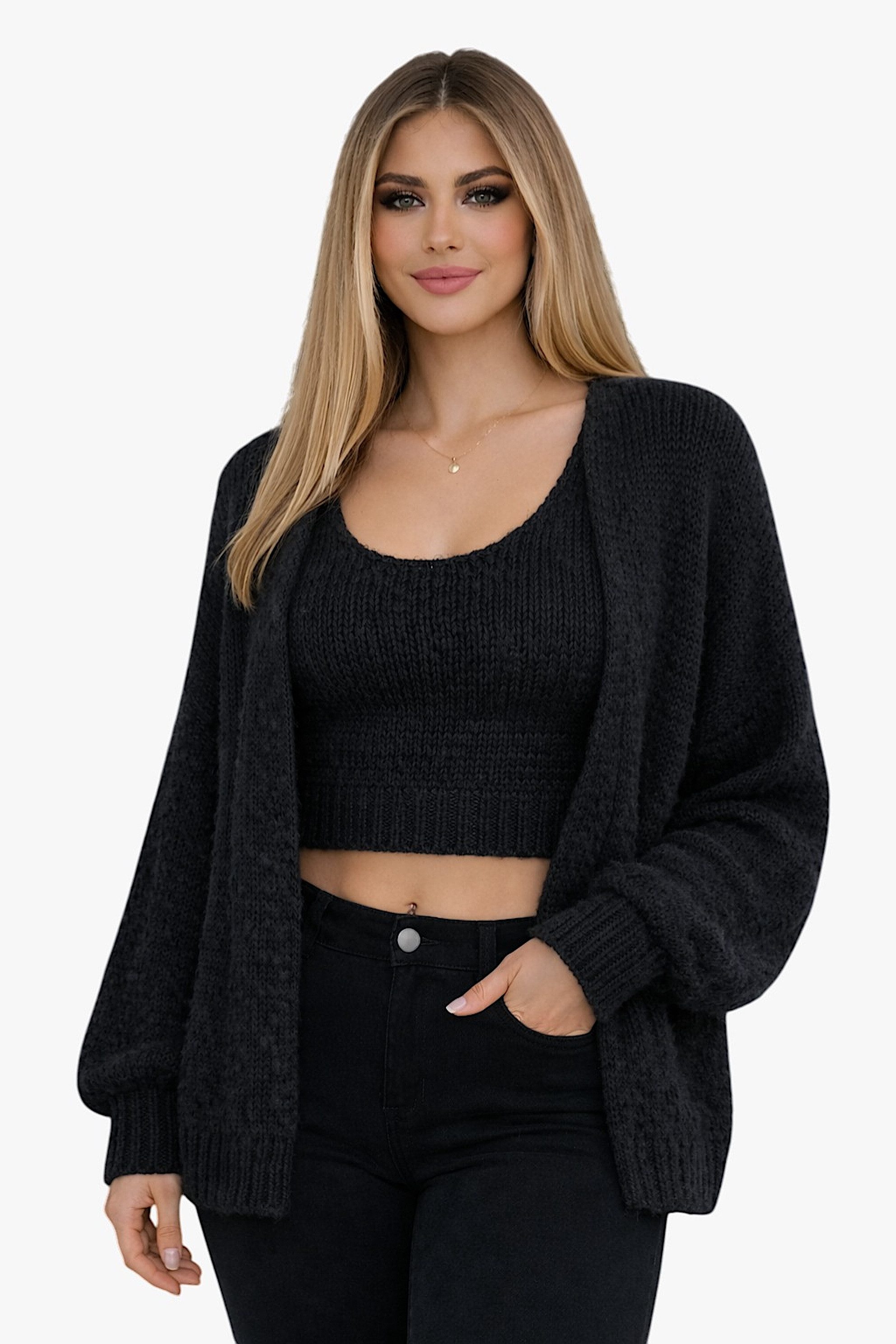 Worldclassca 2-in-1-Strickjacke WORLDCLASSCA Damen Cardigan Strickjacke + Strick Top 2 Tlg Fashion Neue Kollektion - Stilvolle und gemütliche Strickmode für Damen