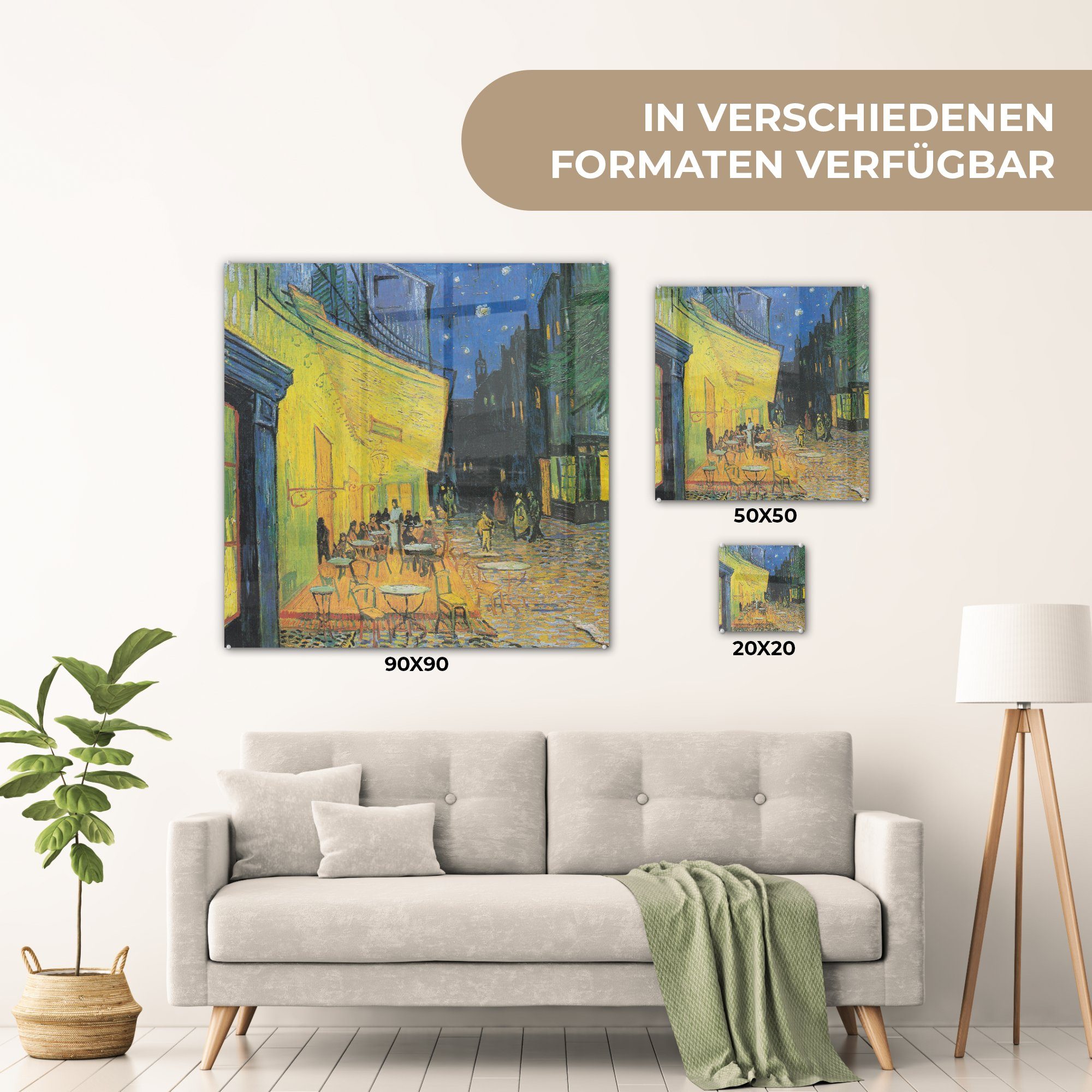 - Glas Glas Foto Acrylglasbild bei Caféterrasse - Bilder Vincent Gemälde MuchoWow Gogh, St), Glasbilder - auf auf Wanddekoration van von Nacht (1 - Wandbild