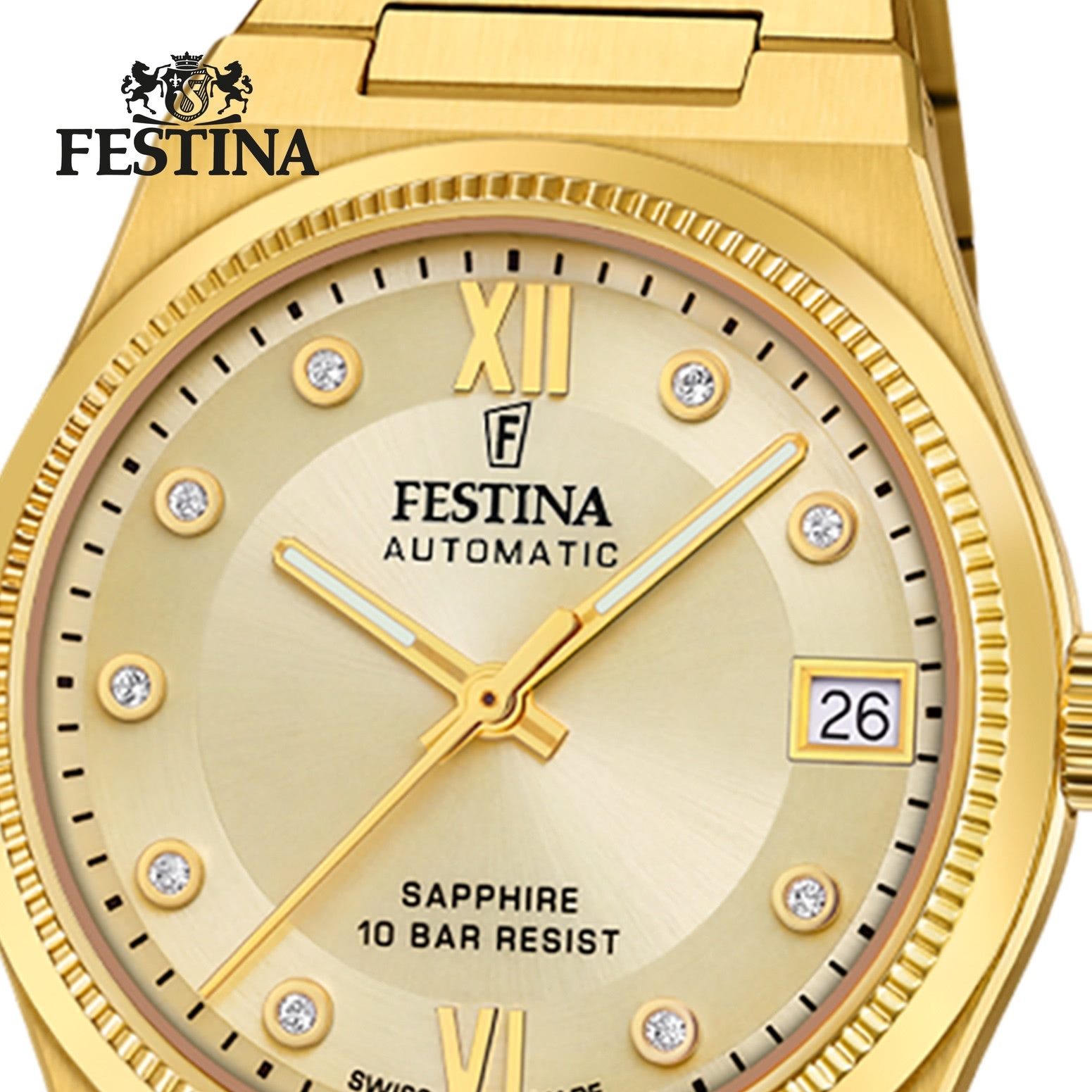 Festina Automatikuhr Festina Damenuhr Edelstahl gold Festina, (Analoguhr), Damen Armbanduhr rund, Edelstahlarmband gold, Elegant