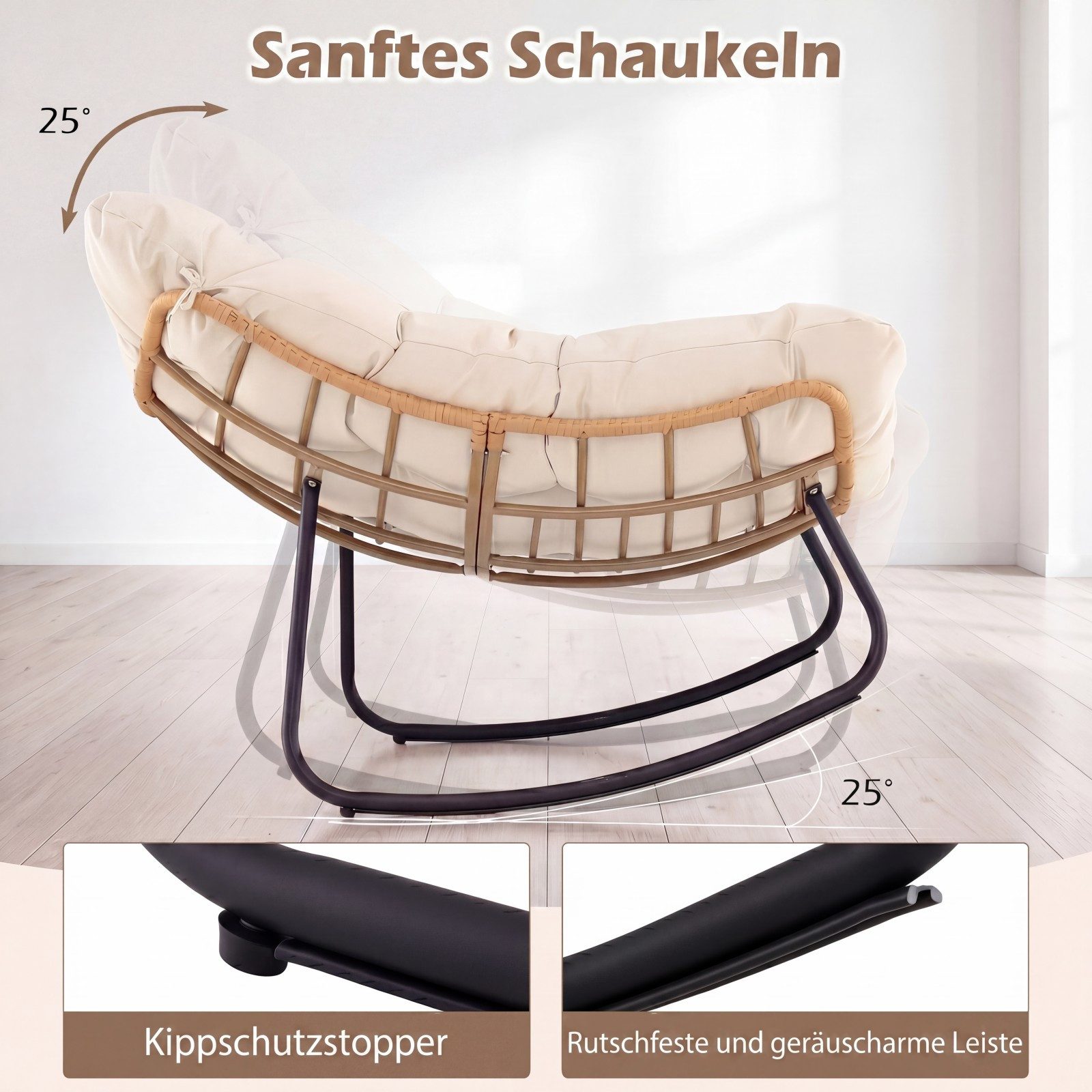 COSTWAY Schaukelstuhl (1 St), übergroßer Schaukelsessel mit dickem Kissen