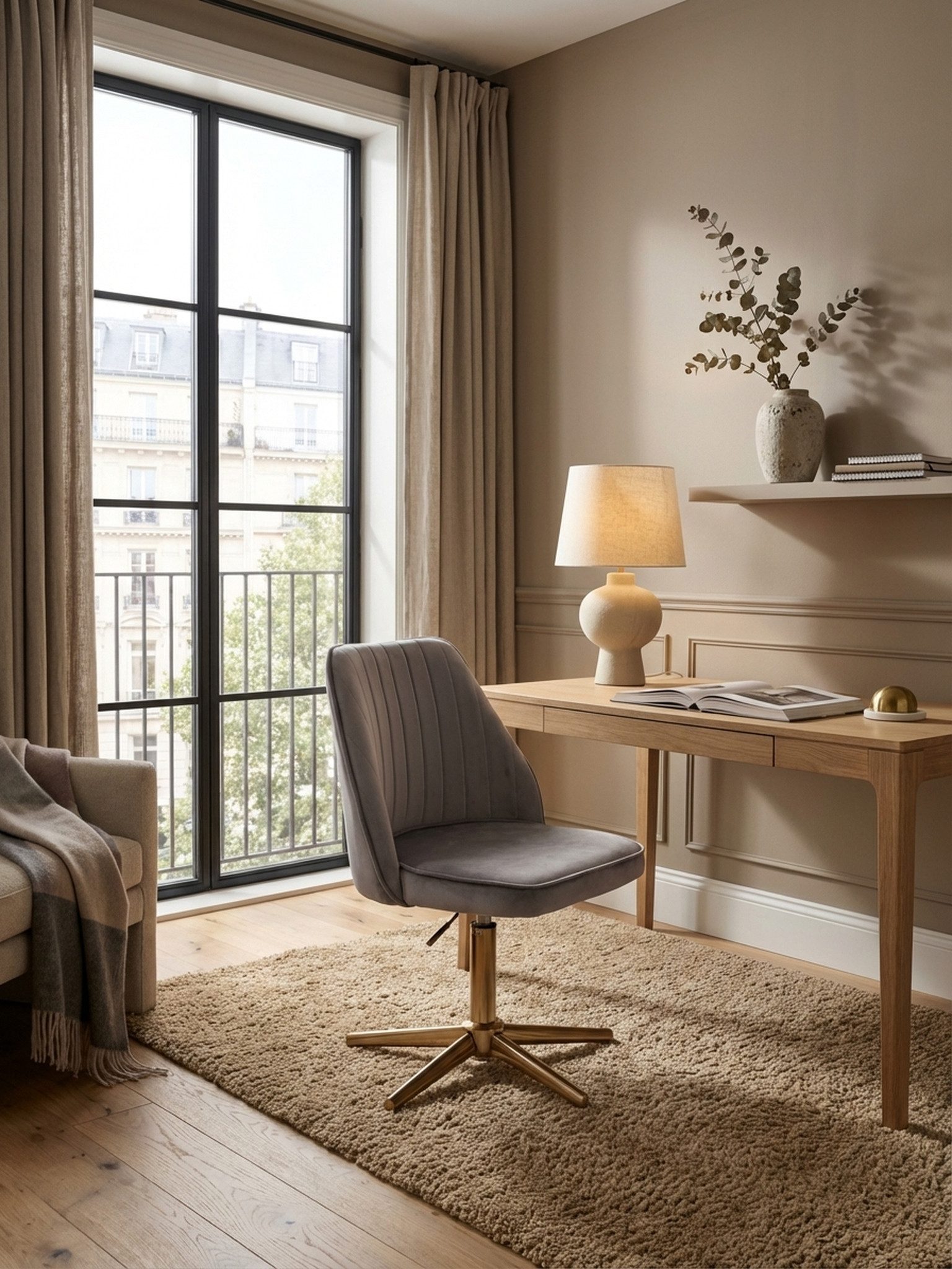 KADIMA DESIGN Bürostuhl Schreibtischstuhl Grau Samt Design Drehstuhl mit Lehne, Schalenstuhl (120 kg Höhenverstellbar, Arbeitsstuhl ohne Rollen, Stuhl Schreibtisch), Home-Office Drehbar