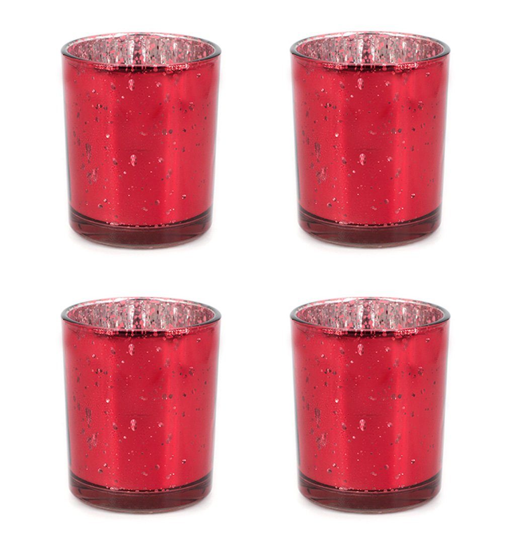 4er Teelichthalter, 6x7,2cm rot Creativery Set Teelichthalter Glas