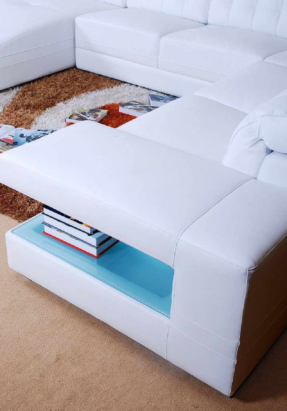 JVmoebel Ecksofa Designer Sofa Couch Garnitur, mit in Europe Weiß Made Hocker Ecksofa Polster