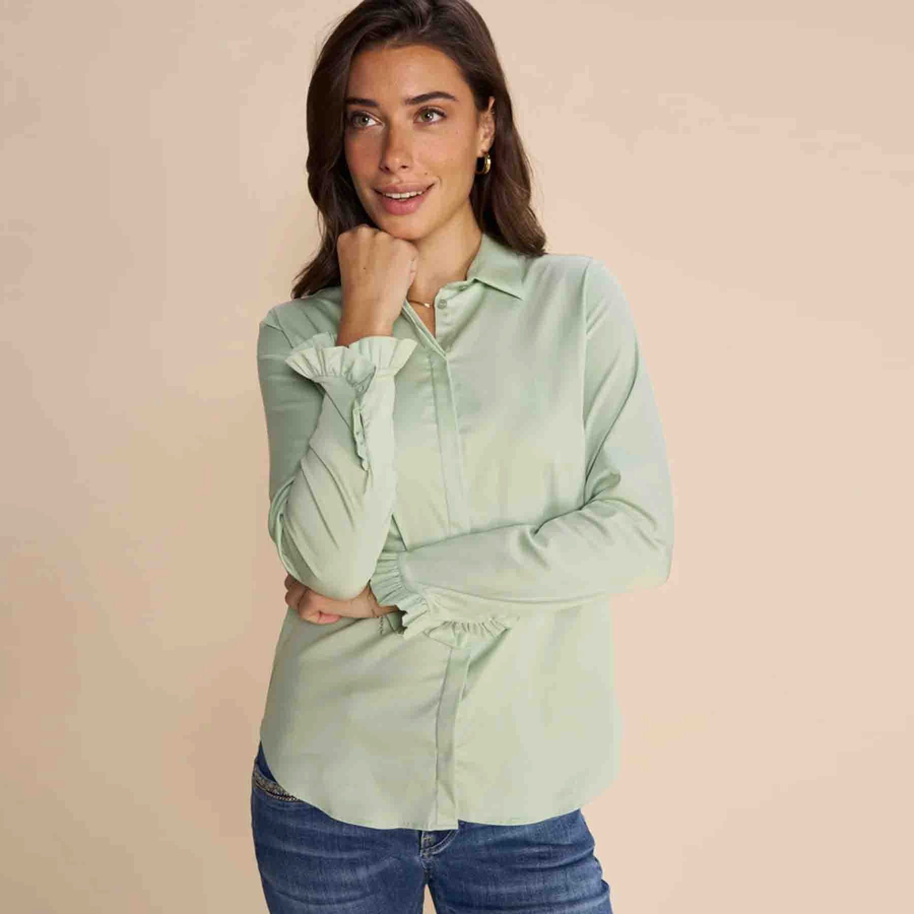Mos Mosh Langarmbluse MOS MOSH Hemdbluse MATTIE FLIP mit Baumwolle - Smoke Green