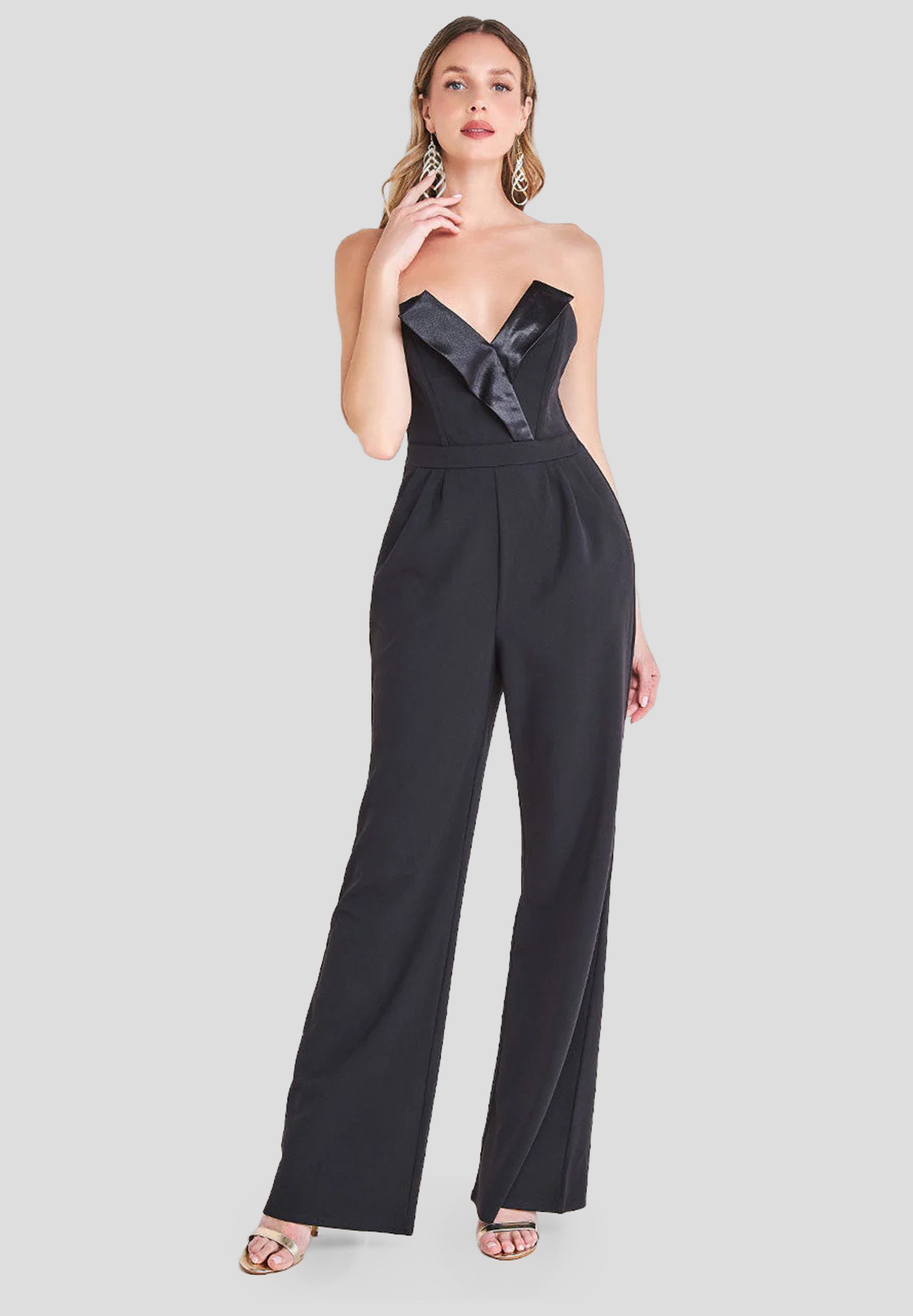 Goddiva Jumpsuit Satin Collar Scuba Jumpsuit Seitentaschen, eleganter Look, ideal für Abend & Events