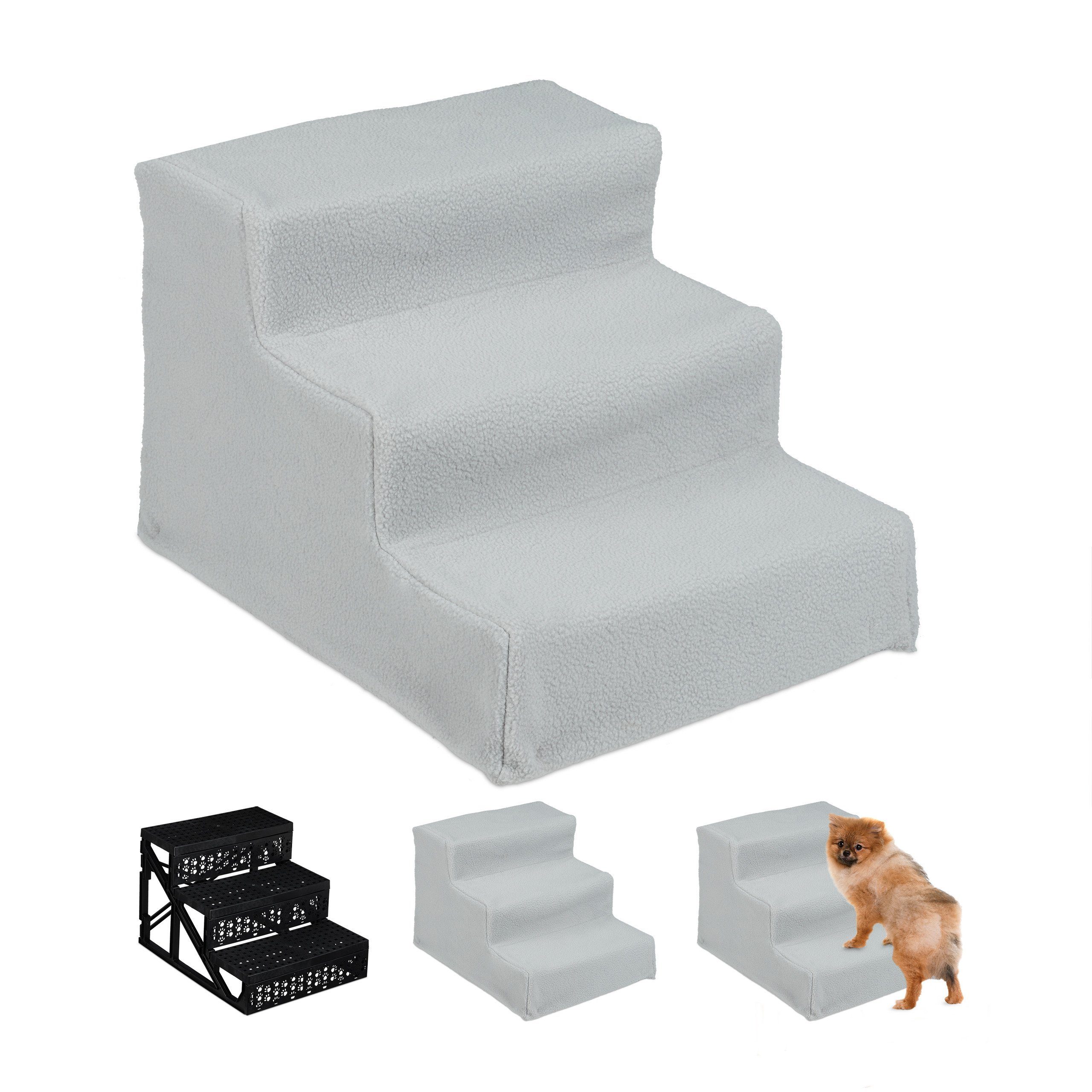 relaxdays Haustiertreppe Hundetreppe 3 Stufen, grau günstig online kaufen