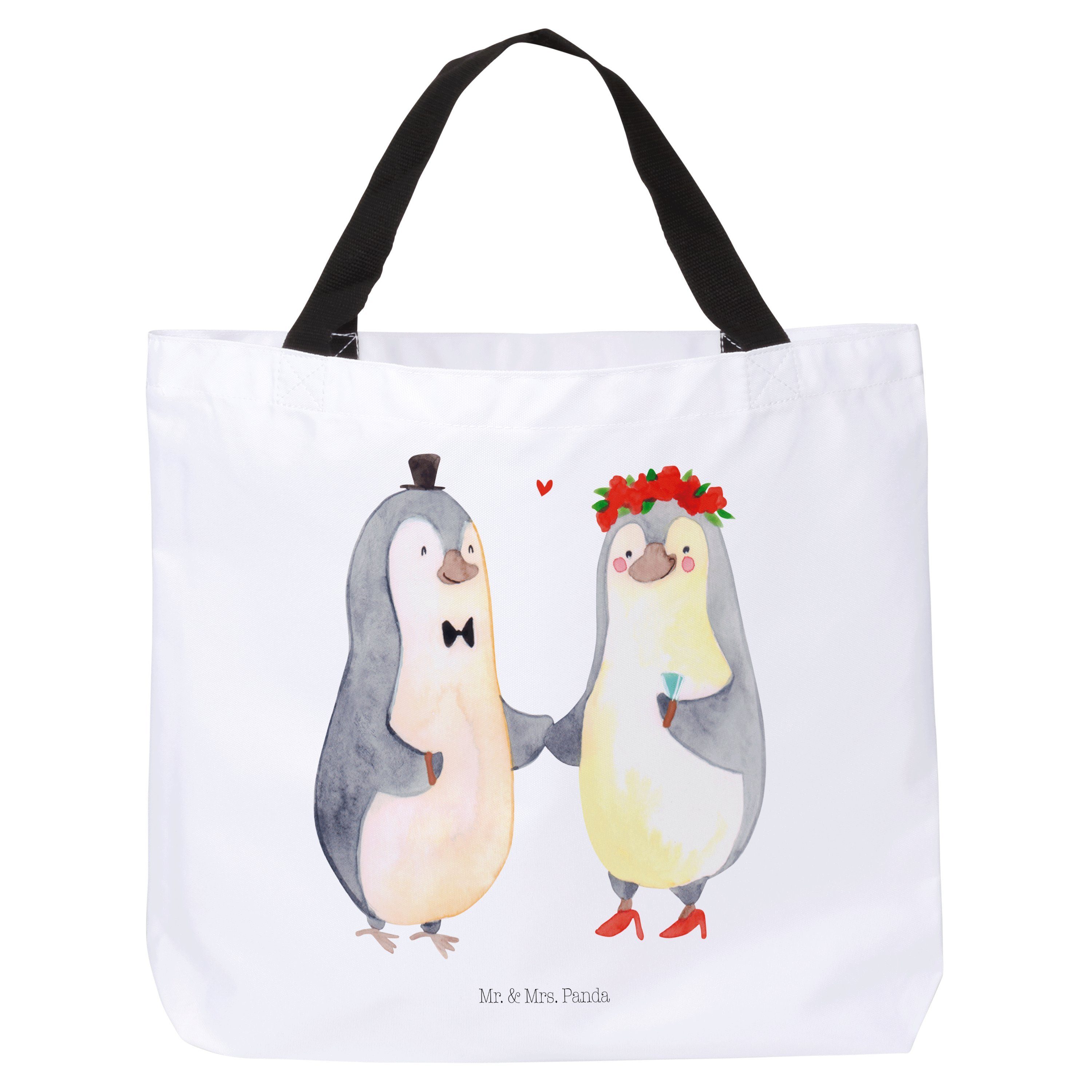 Mr. & Mrs. Panda Shopper Weiß Ehemann, - Pinguin Geschenk, Einkaufsbeutel, - (1-tlg) Strandtasc Heirat