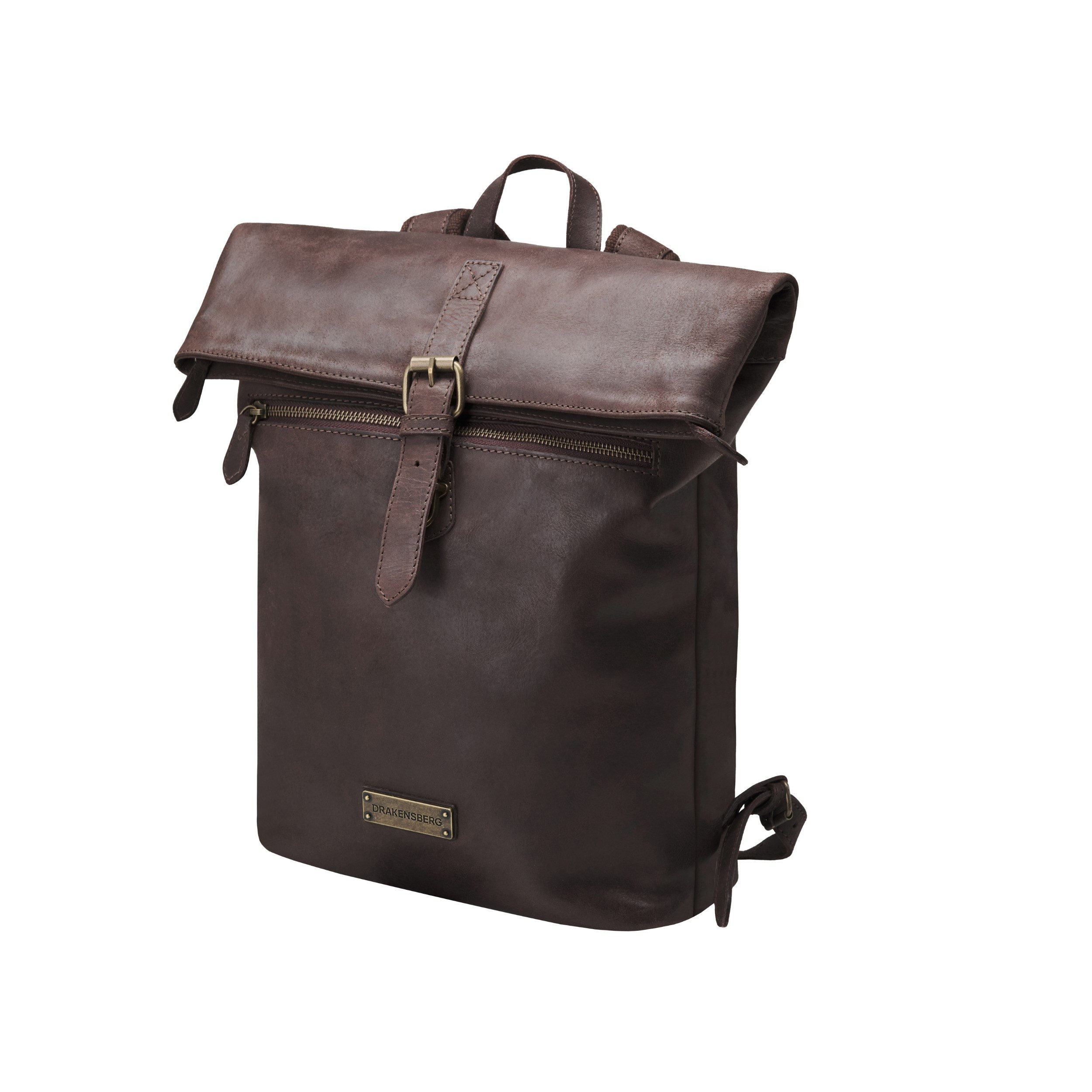 DRAKENSBERG Tagesrucksack Roll-Top »Paula« Dunkel-Braun, Damen, eleganter Kurier-Rucksack aus Leder mit 15" Laptopfach