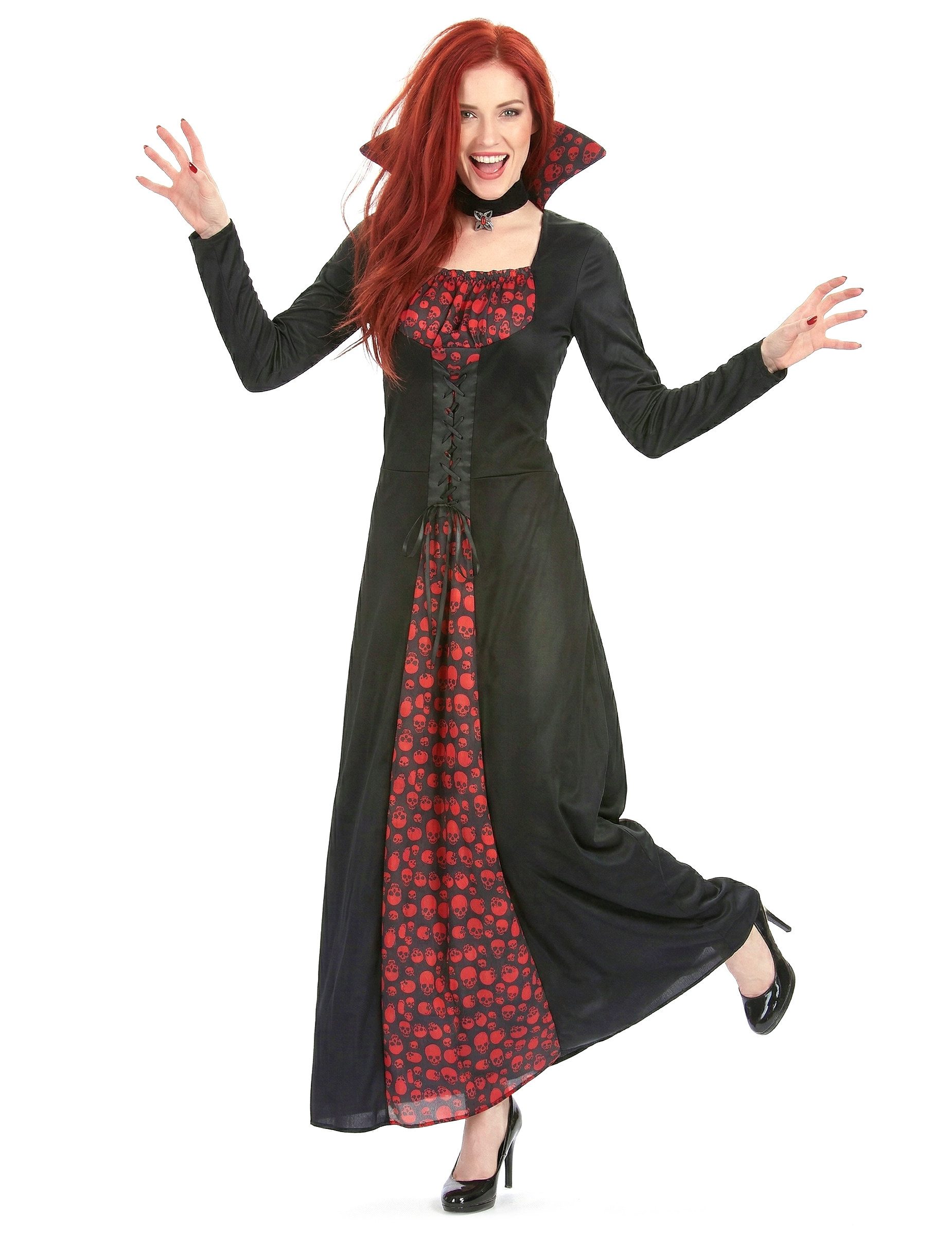 JADEO Kostüm Aristokratische Vampirdame Halloweenkostüm schwarz-rot