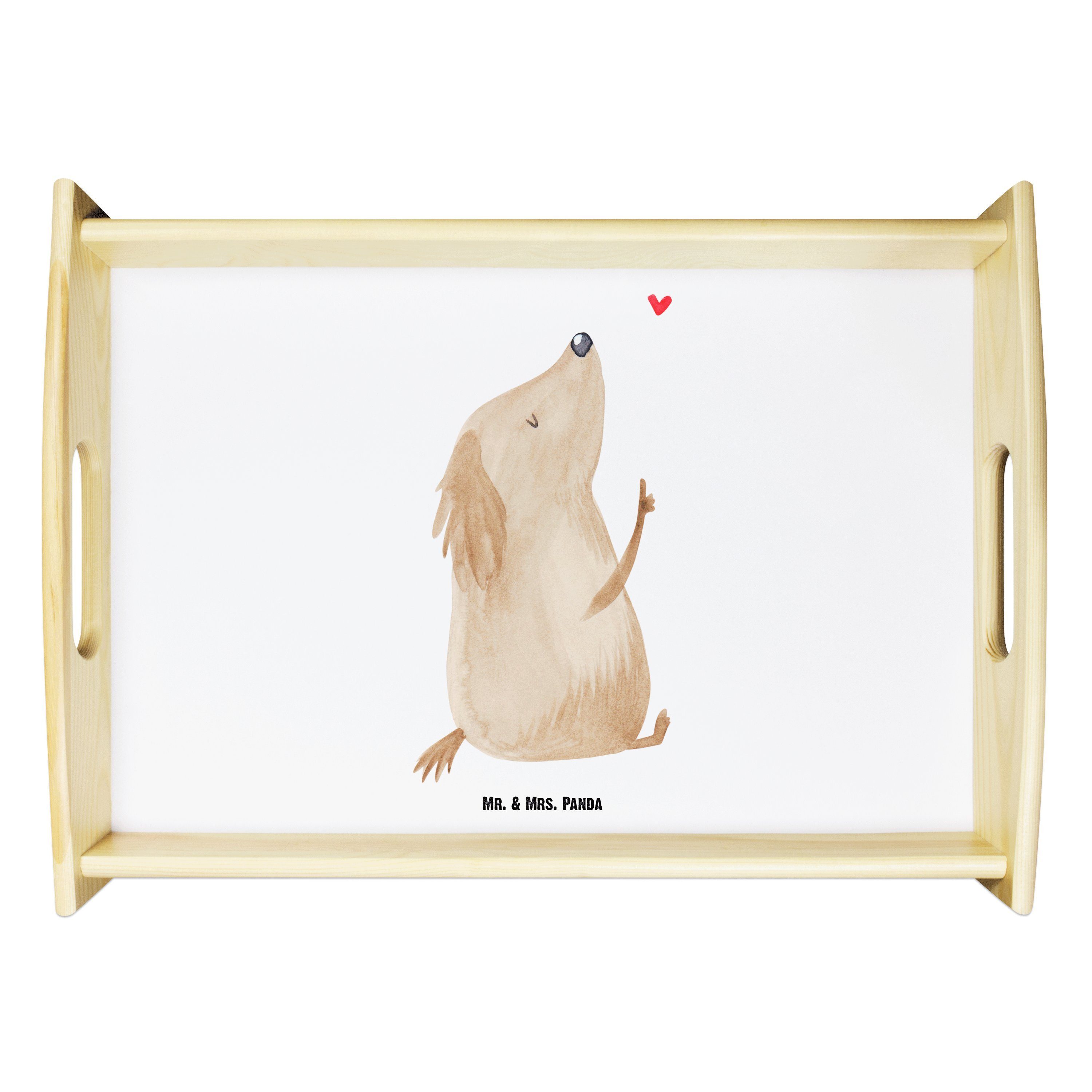 Weiß Liebe - Mr. (1-tlg) - Panda Tablett Echtholz Mrs. Sprüche, lasiert, Hund Tierliebhaber, & Geschenk, Frühstückstable,