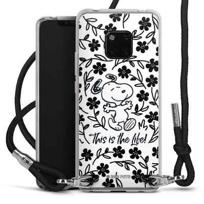DeinDesign Handyhülle »Peanuts Blumen Snoopy Snoopy Black and White This Is The Life«, Huawei Mate 20 Pro Handykette Hülle mit Band Case zum Umhängen