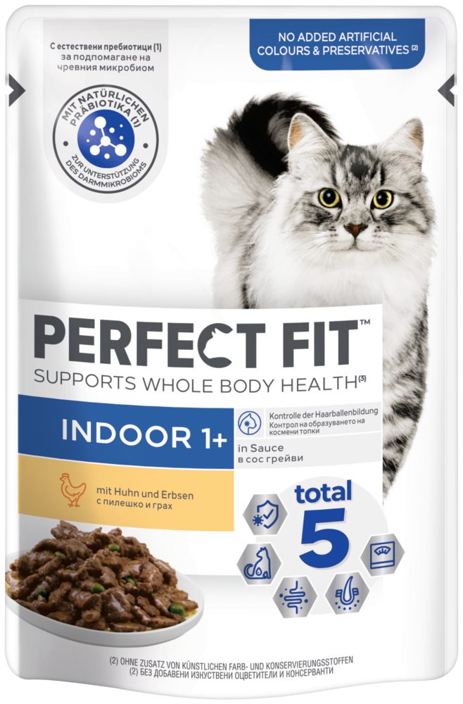 Perfect Fit PERFECT FIT™ Katze Portionsbeutel Indoor mit Huhn 12 x 85g, Nassfutter für: Katze