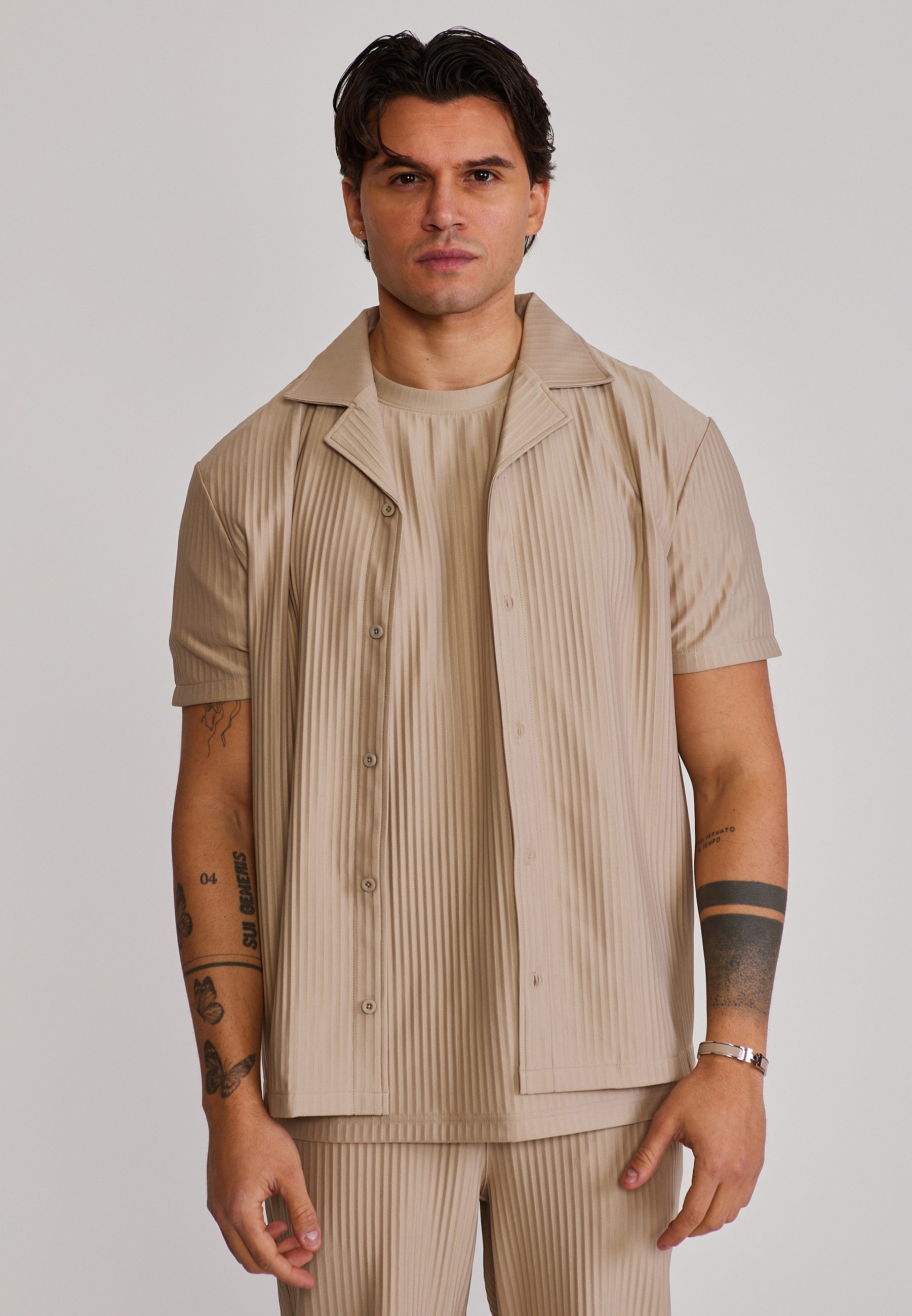 Kurzarmhemd SikSilk Herren Grau Plisse Shirt