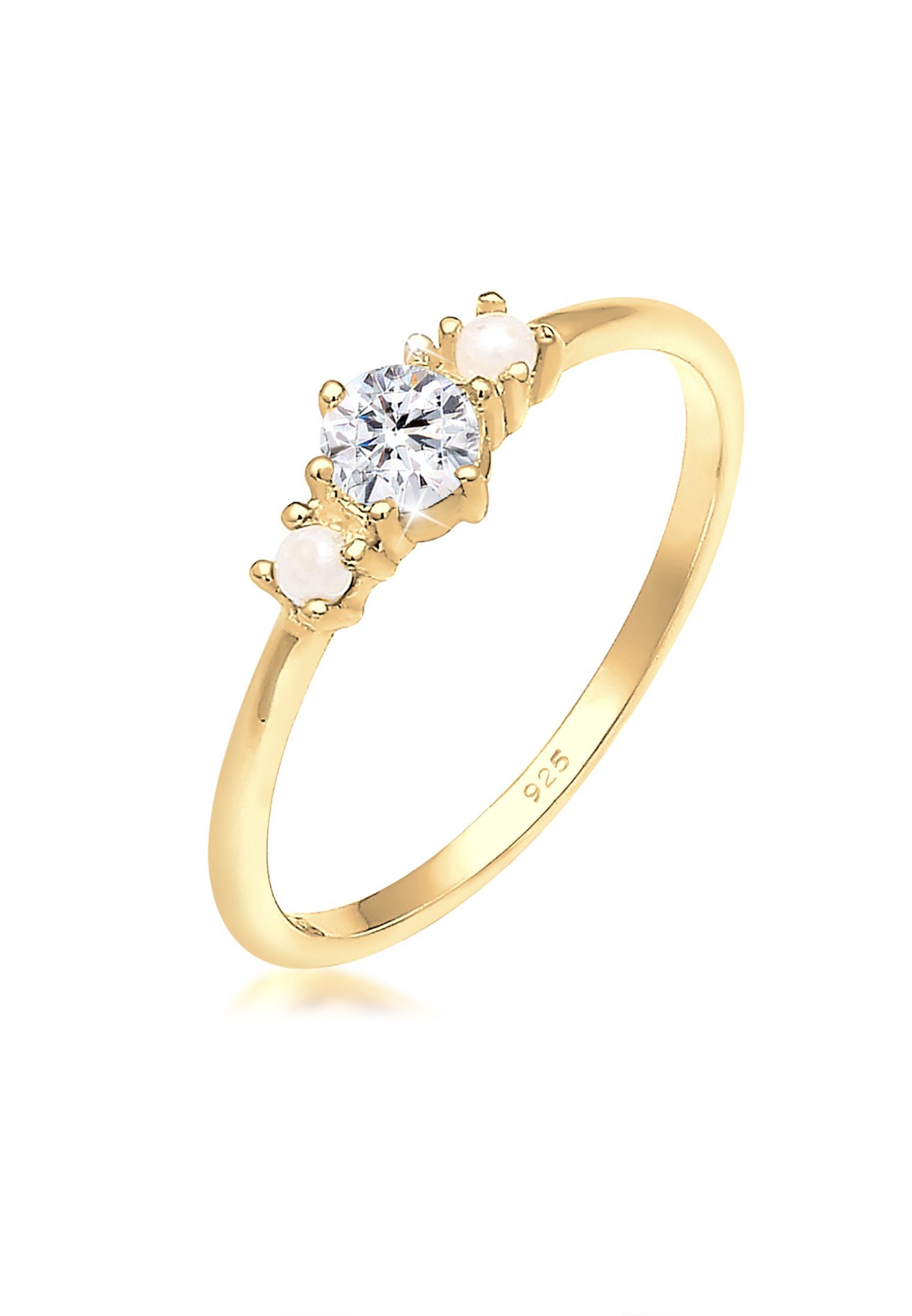 Verlobungsring Gold 925er Silber Synthetische Bandring Perlen Elli