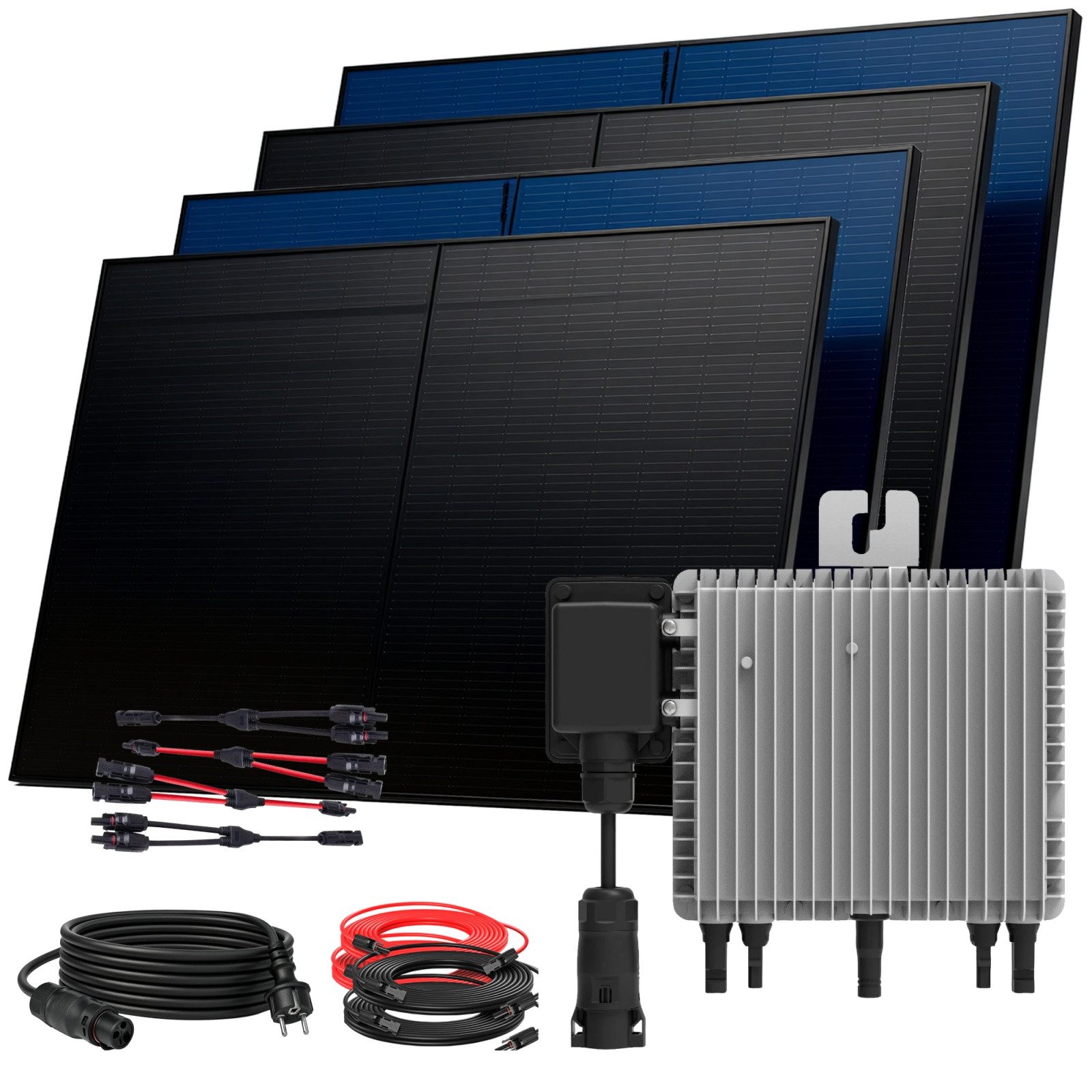 SUNNIVA Balkonkraftwerk 2000W Balkonkraftwerk BIFAZIAL FULLBLACK komplett Steckdose, (DEYE 800W Wechselrichter, PV Solaranlage, 4x 500W Glas Solarmodule, inkl. 5m Kabel, Bluetooth WIFI, Komplettset)