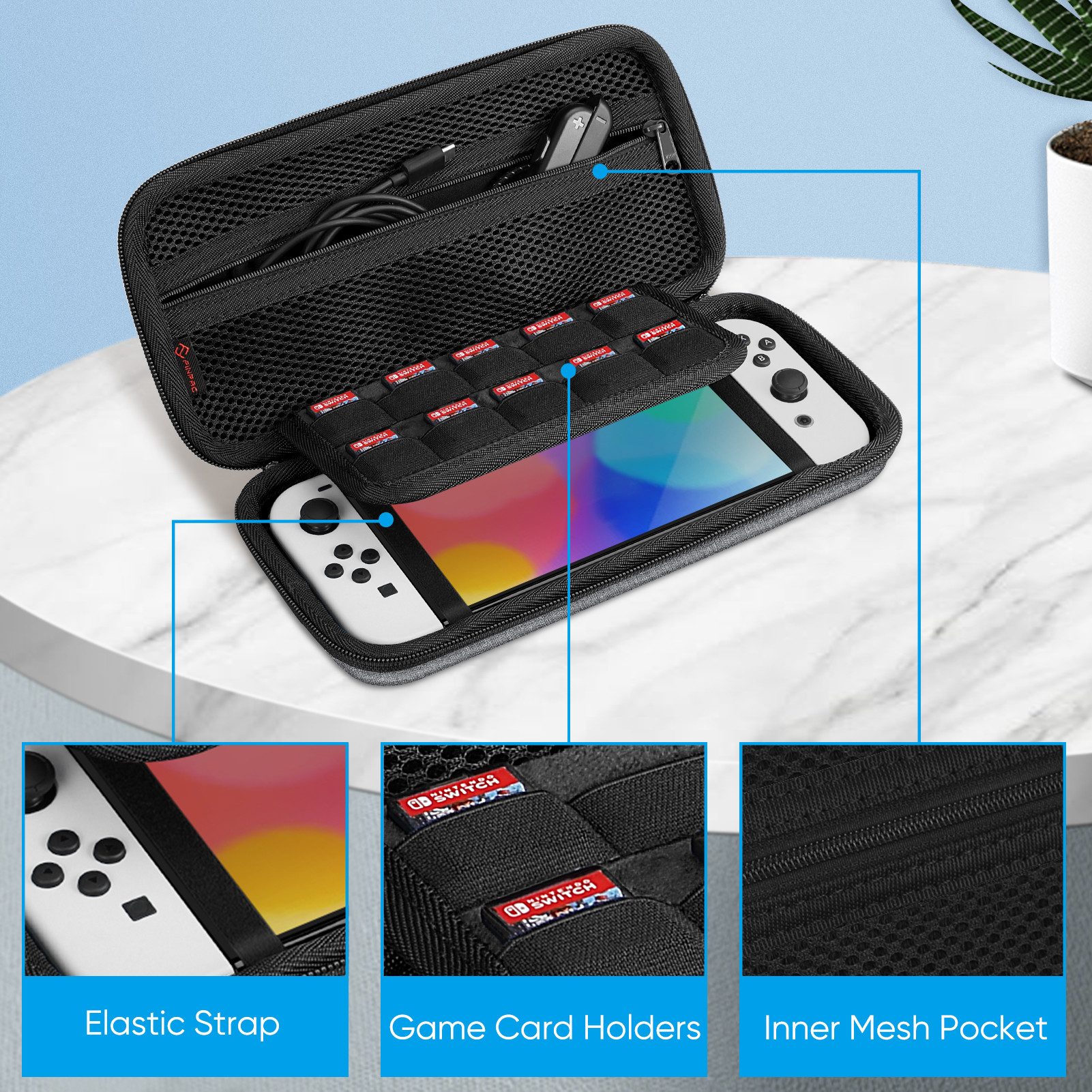 Fintie Nintendo-Schutzhülle Tragetasche Kompatibel mit Nintendo Switch/Switch OLED Modell, mit 10 Spielkartenhaltern, Stoßfeste Reisetasche für Konsole & Zubehö – Bild 3 von 5