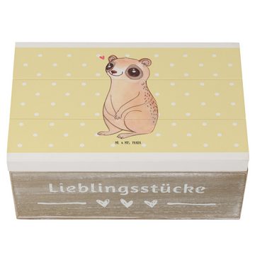 Mr. & Mrs. Panda Dekokiste 19 x 12 cm Plumplori Glücklich - Gelb Pastell - Geschenk, Aufbewahrun (1 St), Hochwertiges Holzfaser