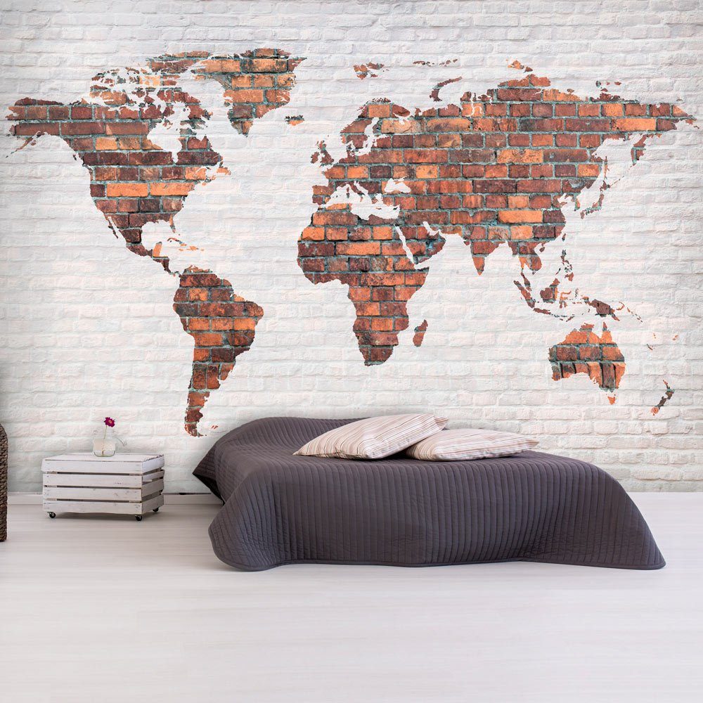 KUNSTLOFT Vliestapete World Map: 1x0.7 Design m, Tapete halb-matt, Brick Wall lichtbeständige