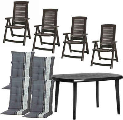 Jardin Garten-Essgruppe Aruba / Elise, (Set, 9-tlg), bestehend aus 4 Sessel, 4 Auflagen und 1 Tisch