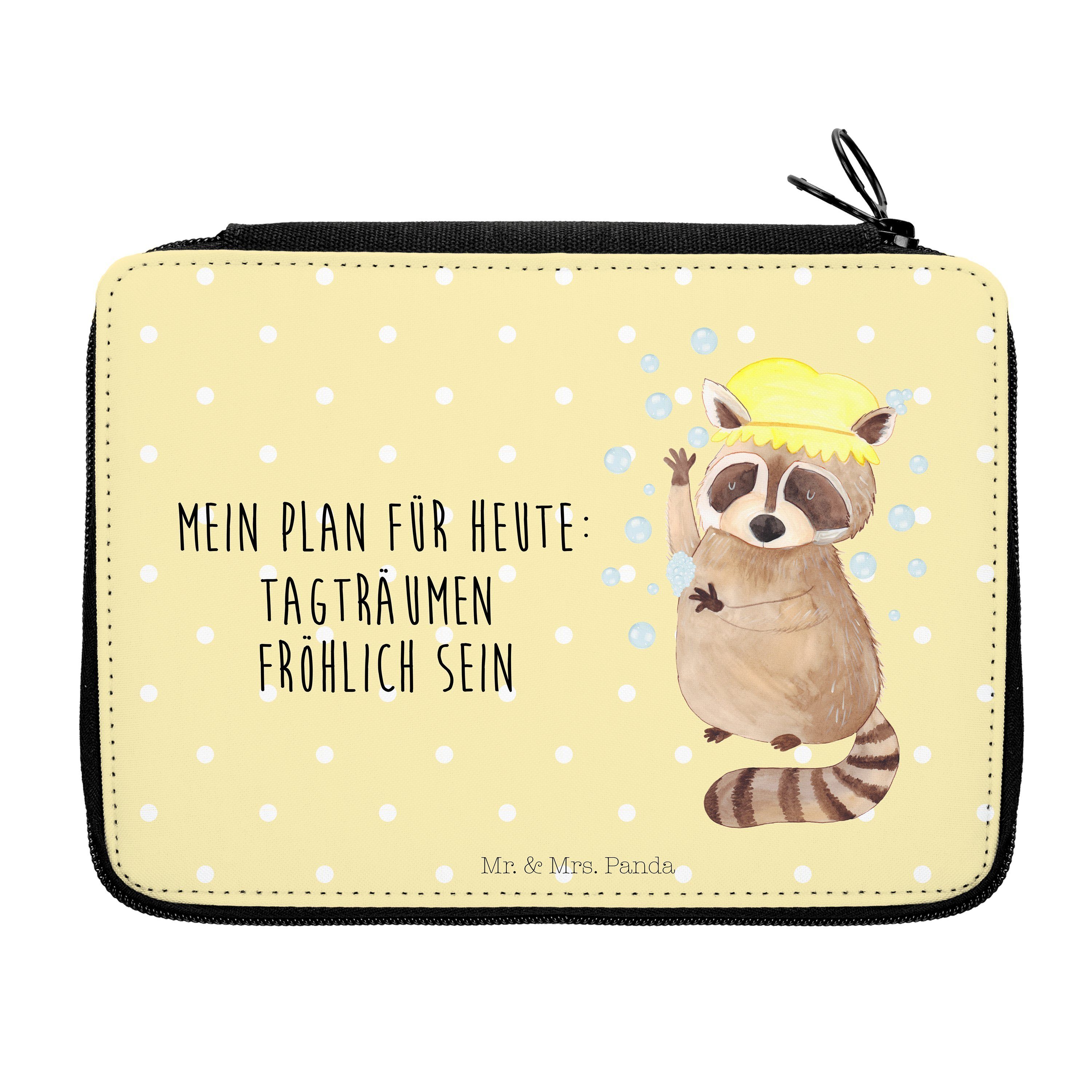 Mr. & Mrs. Panda Federmäppchen Waschbär - Gelb Pastell - Geschenk, Stifterolle, Tiere, Seifenblasen, (1-tlg)