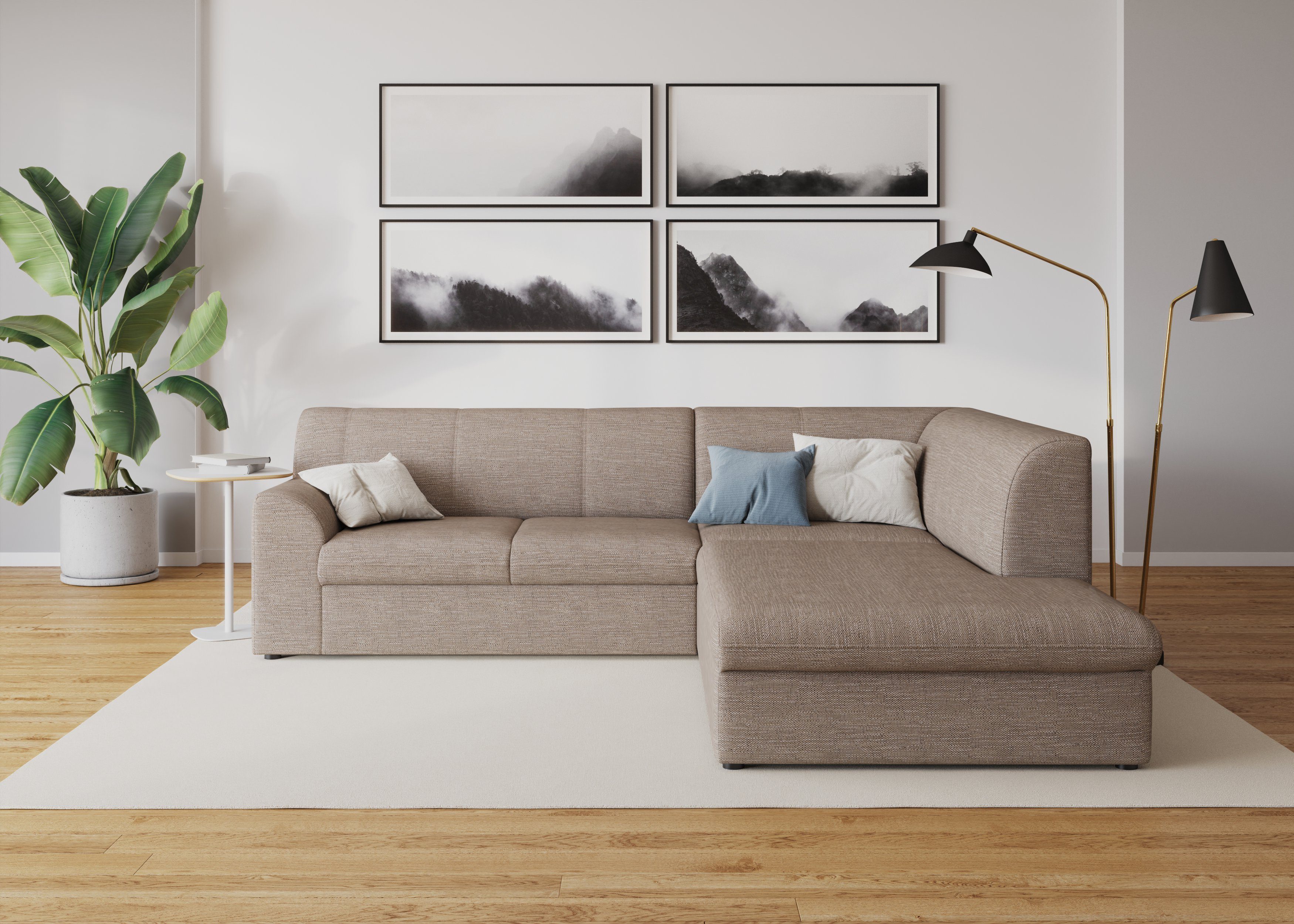 DOMO collection Ecksofa Topper zeitlos elegant, kompakte StellmaßeL-Form, mit Ottomane, wahlweise mit Schlaffunktion