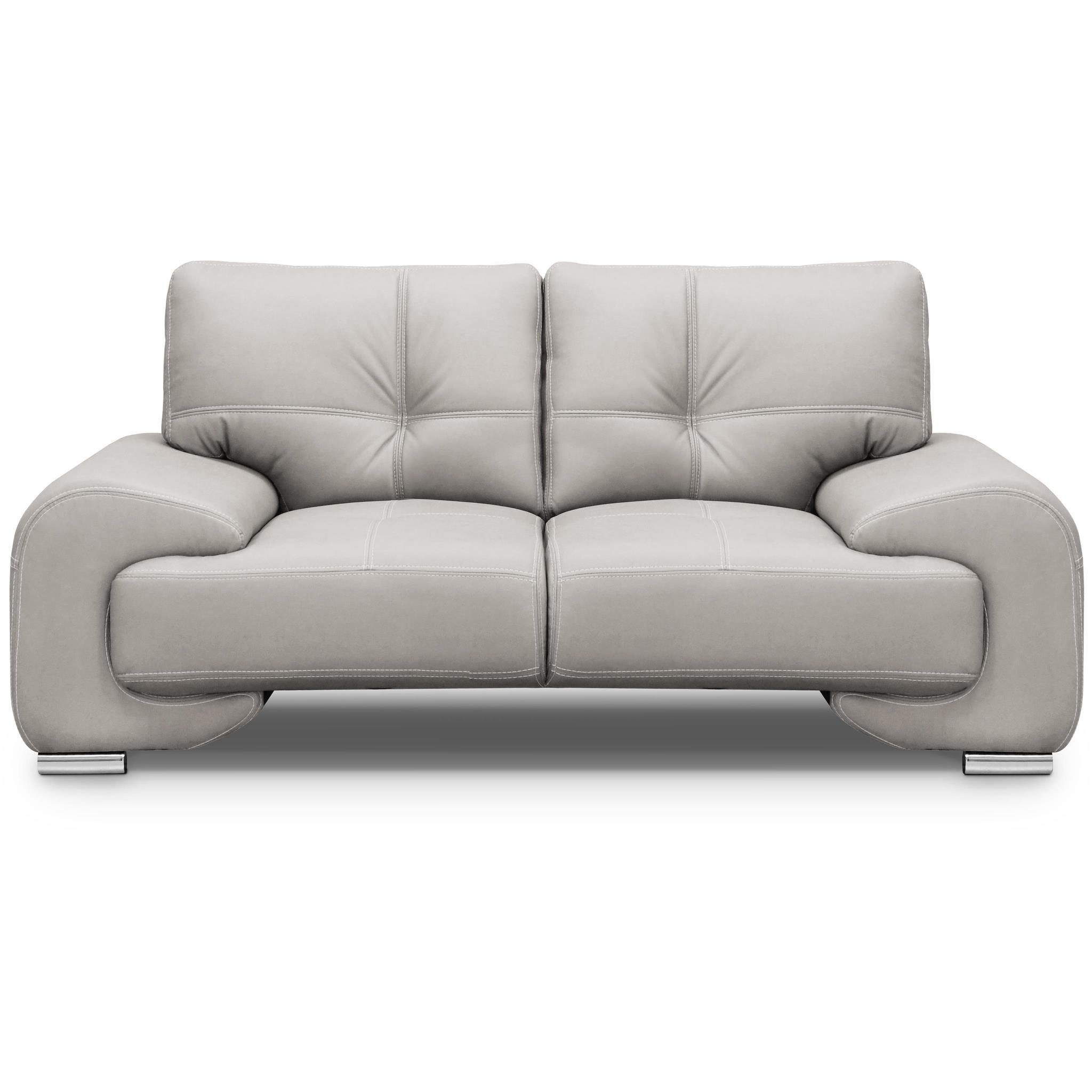 Beige Beautysofa mit 2-Sitzer modernes (vega 02) im mit Kunstleder, Design dekorativen Sofa lux, 2-Sitzer Maxime Wellenunterfederung, Nähten aus
