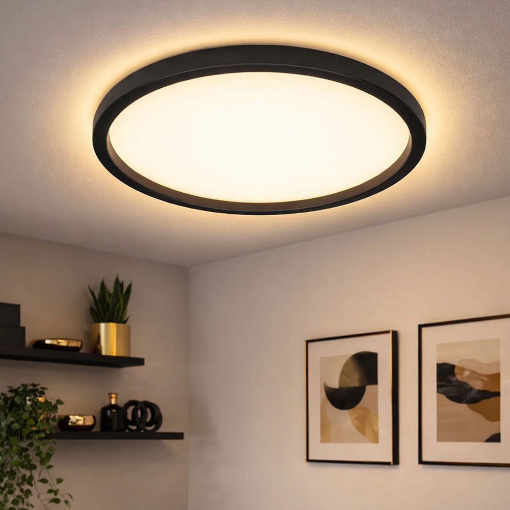 Briloner Leuchten LED Deckenleuchte, LED-Leuchtmittel fest verbaut, Warmweiß, LED Deckenleuchte Wohnzimmerlampe Hintergrundbeleuchtung schwarz rund