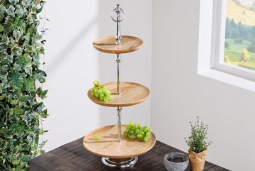 riess-ambiente Dekoetagere PURE NATURE 68cm natur / silber (Einzelartikel, 1 St), Wohnzimmer · Massivholz · Metall · 3-stöckig · Obst- & Gebäckständer