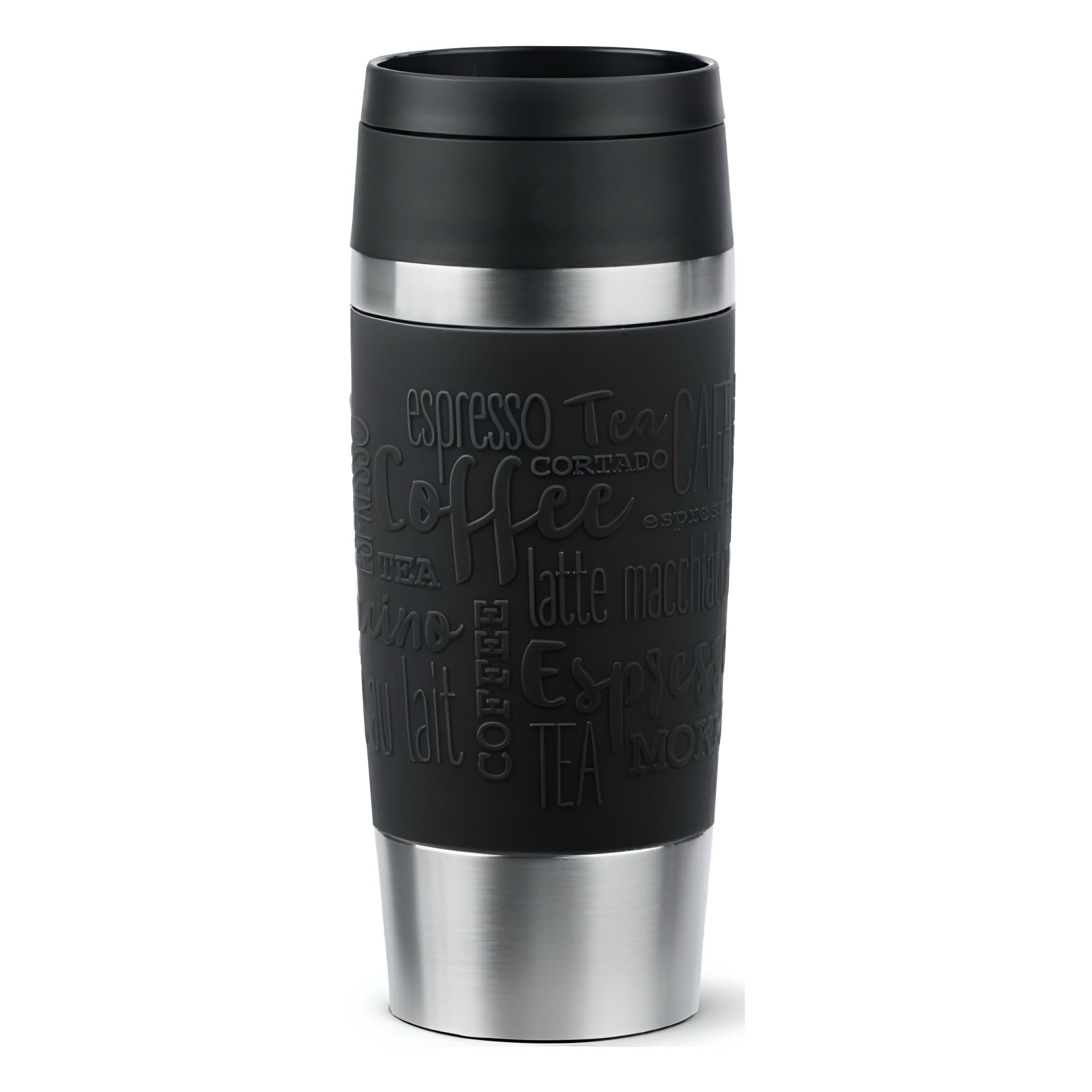 Emsa Thermobecher Travel Mug Classic Kaffee Thermo - Isolierbecher Schwarz 0.36l, Edelstahl, doppelwandige Isolierung, 360°-Rundum-Trinköffnung, rutschfester Boden