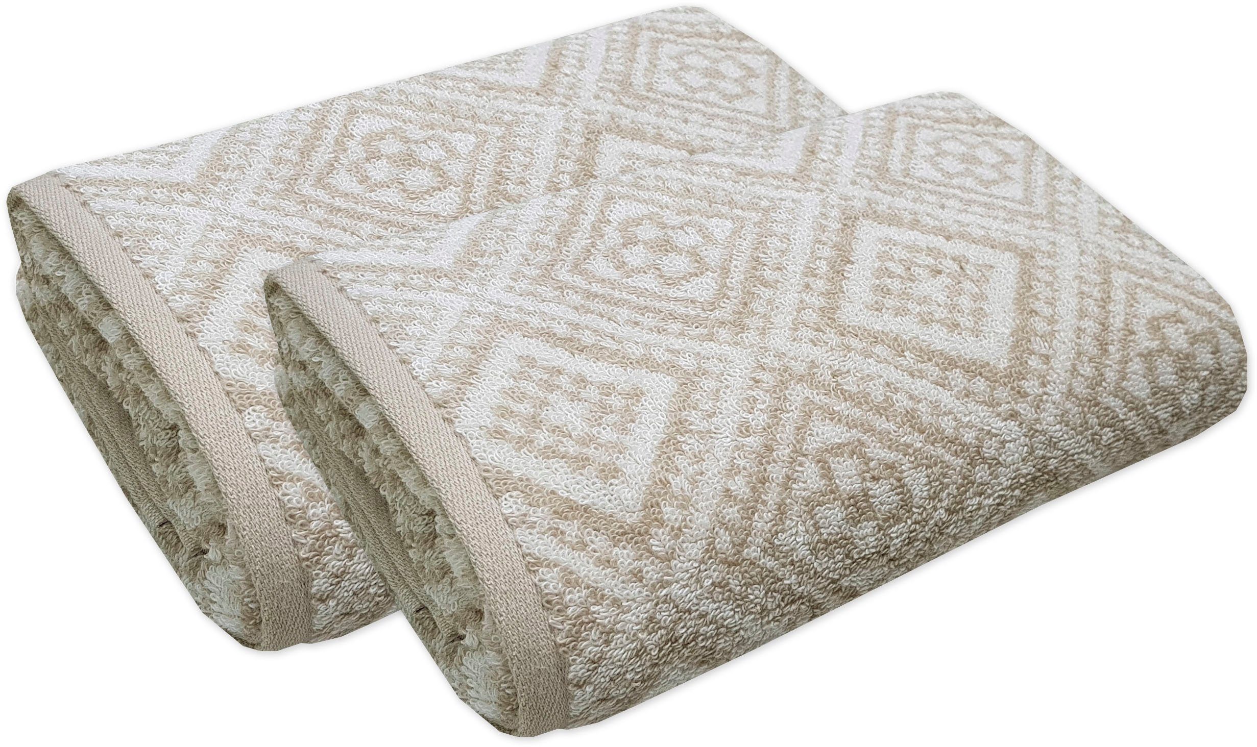 Österreich skandinavisch Handtücher gemustert, beige-braun-naturweiß Arabeske, (2-St), frottier Walkfrottier hergestellt in framsohn