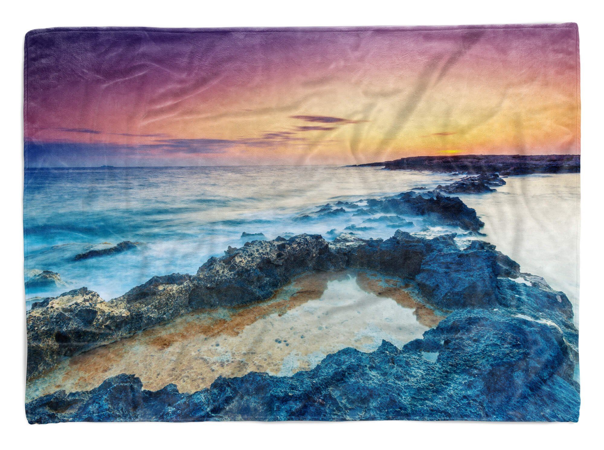Sinus Art Handtücher Handtuch Strandhandtuch Saunatuch Kuscheldecke mit Fotomotiv Meer Felsen Horizo, Baumwolle-Polyester-Mix (1-St), Handtuch