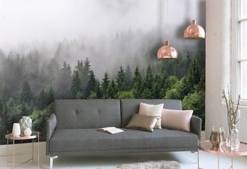 living walls Fototapete Designwalls Foggy Fir Trees, glatt, (5 St), Vlies, Wand, Schräge, Decke