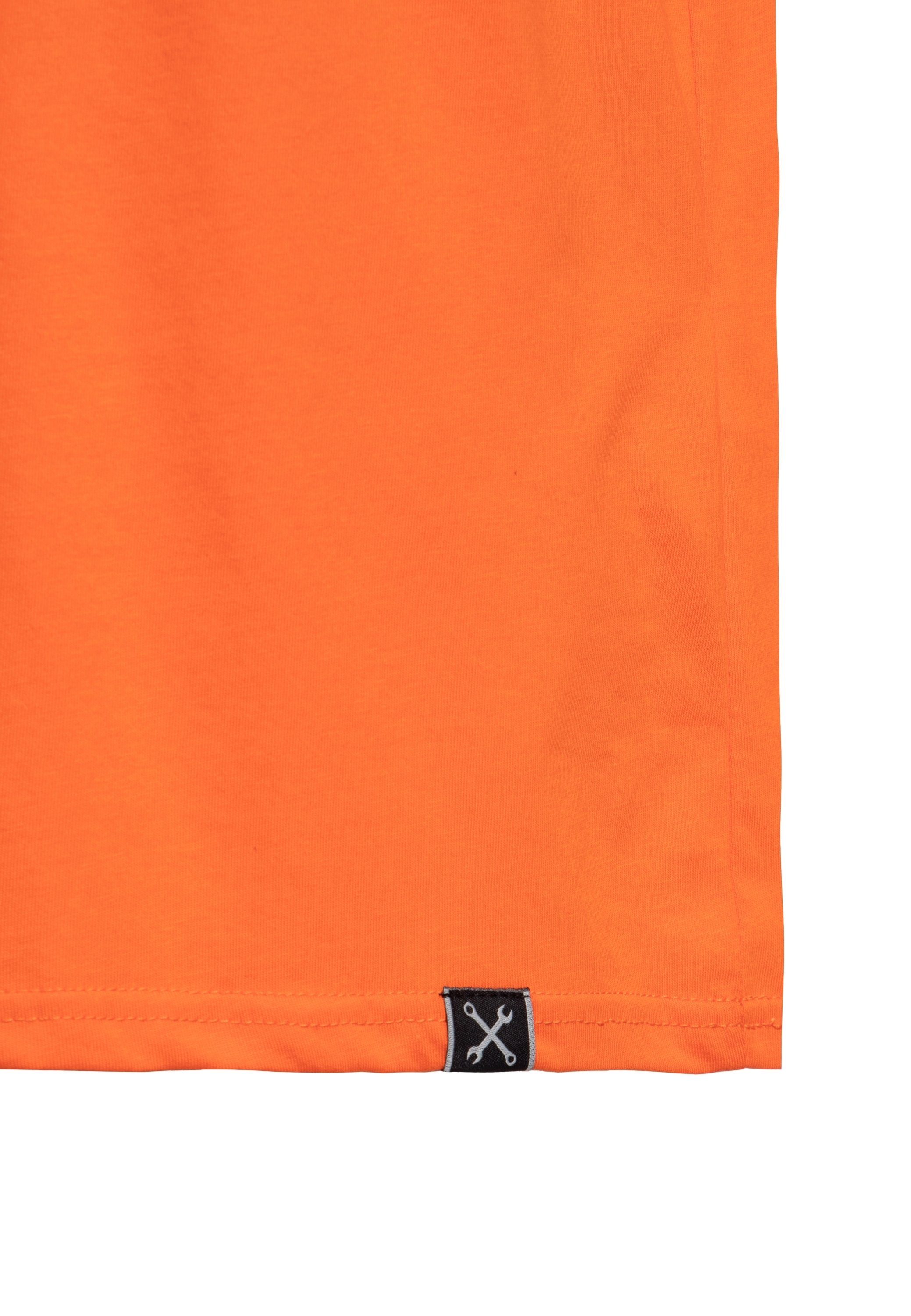 KingKerosin Print-Shirt Print Shop orange mit Retro Design (1-tlg) Surf Tiki im Front "Tikki-Surf"