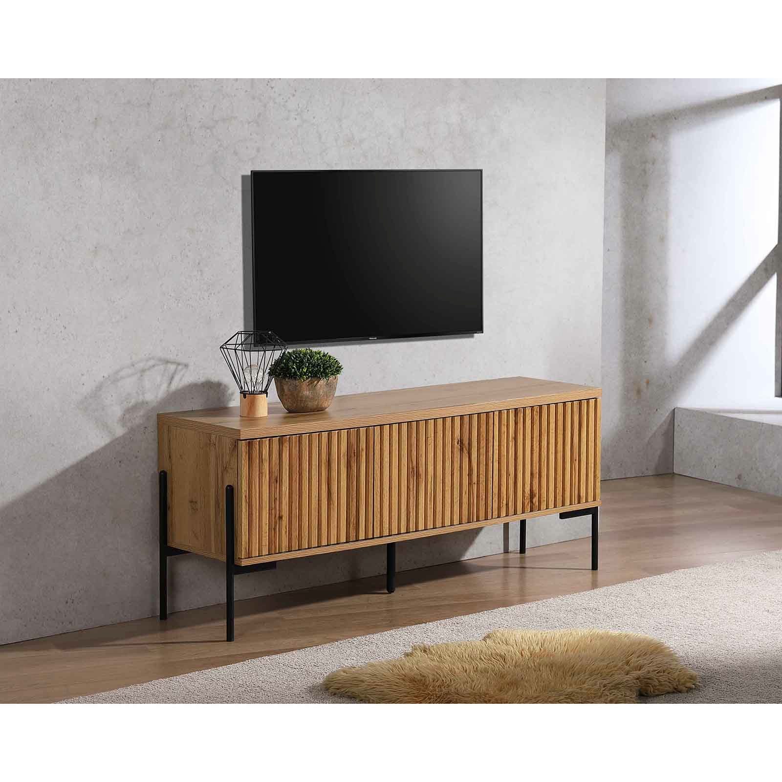 loft24 Lowboard Cesar, Fernsehschrank, TV-Schrank, Fernsehbank, Metallbeine, Holzoptik