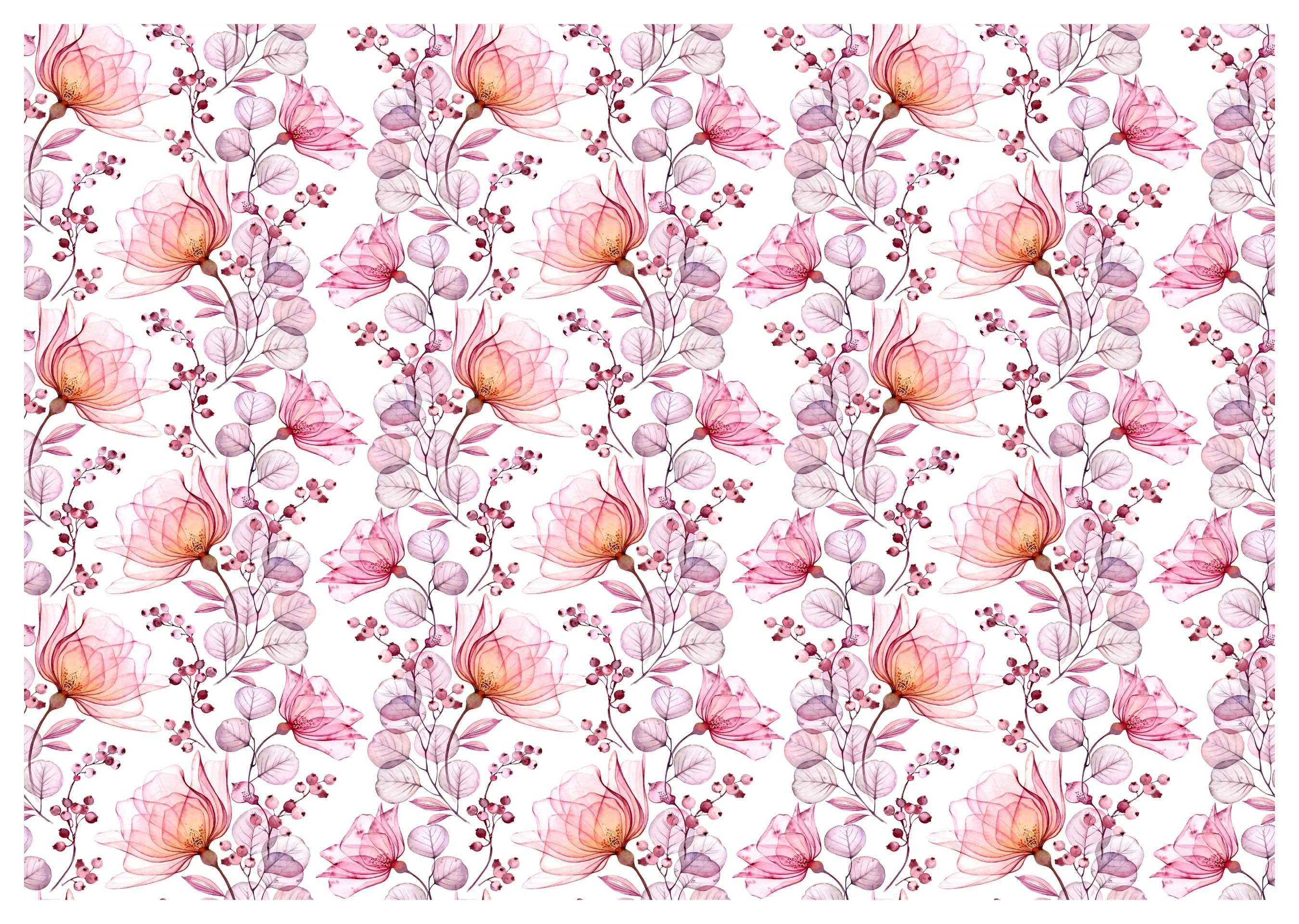 wandmotiv24 Fototapete Blüten Malerei Blätter Natur, glatt, Wandtapete, Motivtapete, matt, Vliestapete