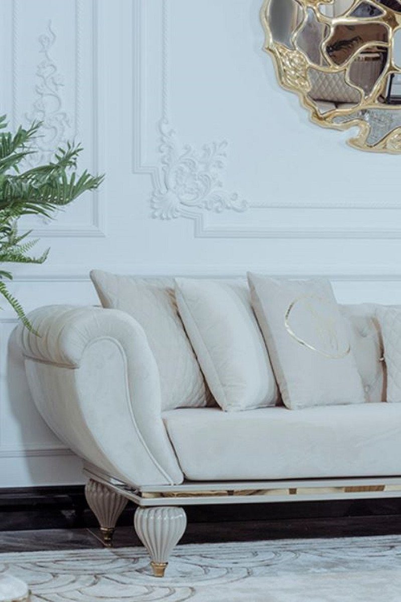 Casa Padrino Sofa Wohnzimmer Luxus - / Gold Kollektion Art Art - Deco Grau Cremefarben Deco Möbel Luxus / Wohnzimmer Sofa